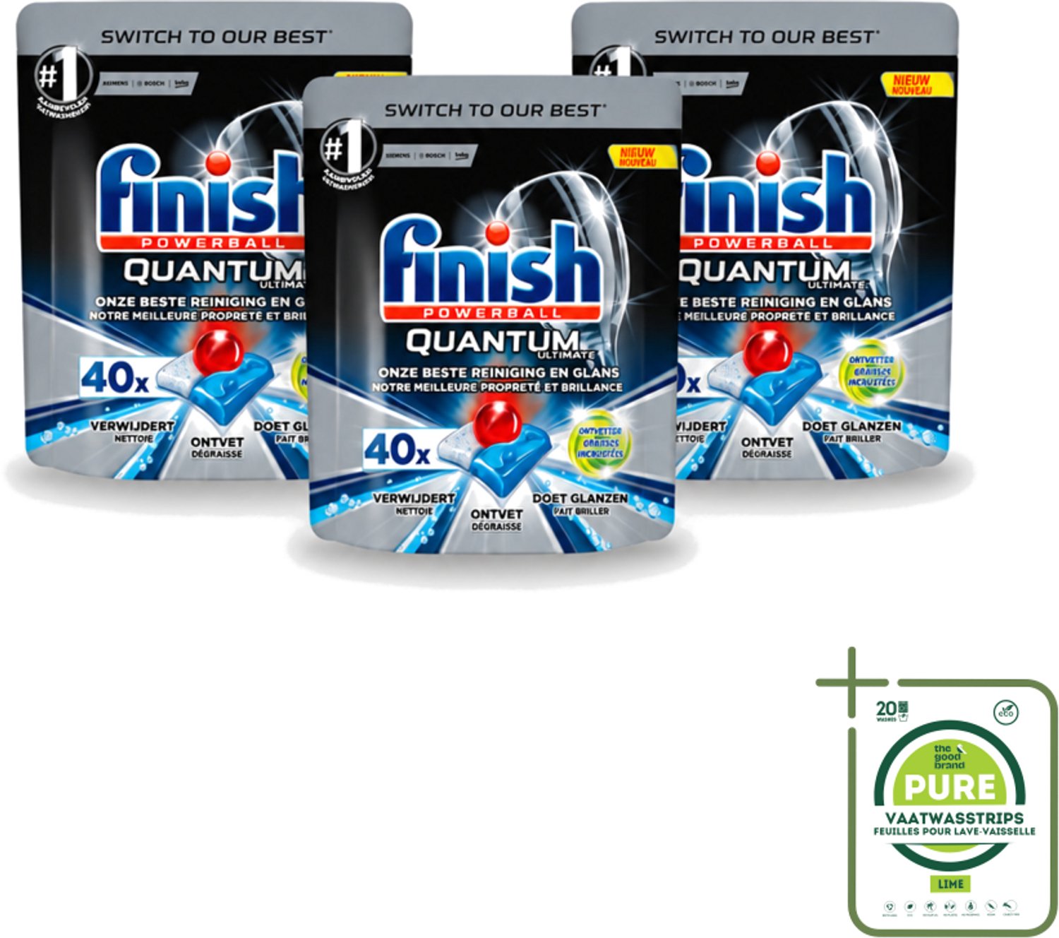 3 x Finish – Vaatwastabletten – Quantum Ultimate Ontvetter – 40 Capsules - Grootverpakking - Vaatwasmiddel - Vaatwastablet - Ontvetter - Vetverwijderen - Glans