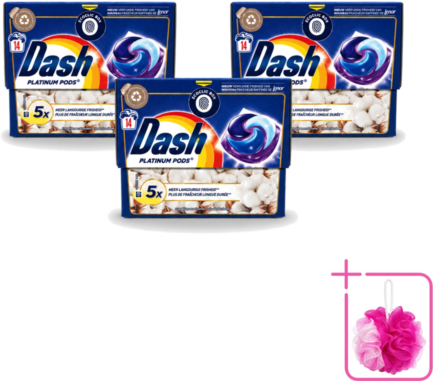 3 x Dash Platinum - Wasmiddel Capsules - Witte en Gekleurde Was - Frisheid van Katoen - 14 Wasbeurten - Bulkverpakking - Wasmiddel - Douchemop - Wascapsules
