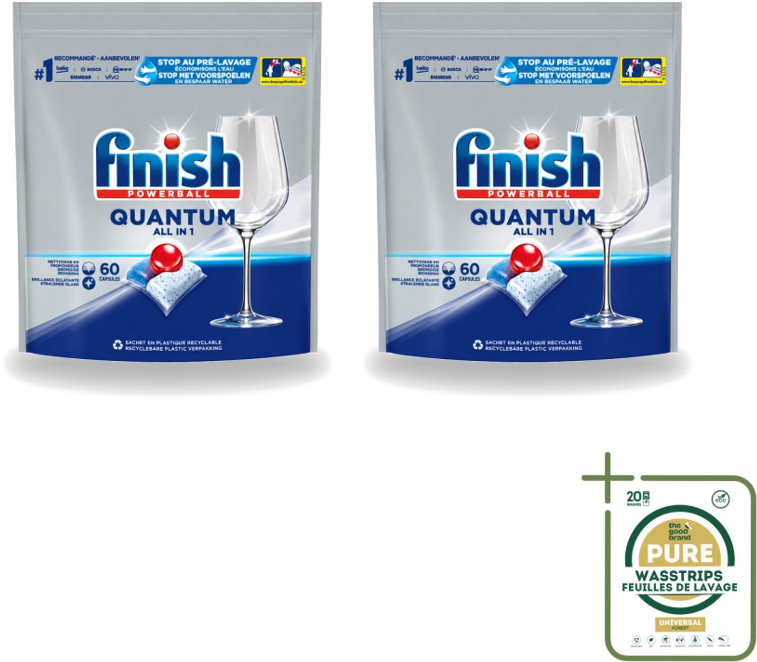 2 x Finish – Vaatwastabletten – Quantum All-in-1 – 60 Capsules - Vaatwastabletten - Vaatwassen - Reiniging - Glans - Vet Verwijderen