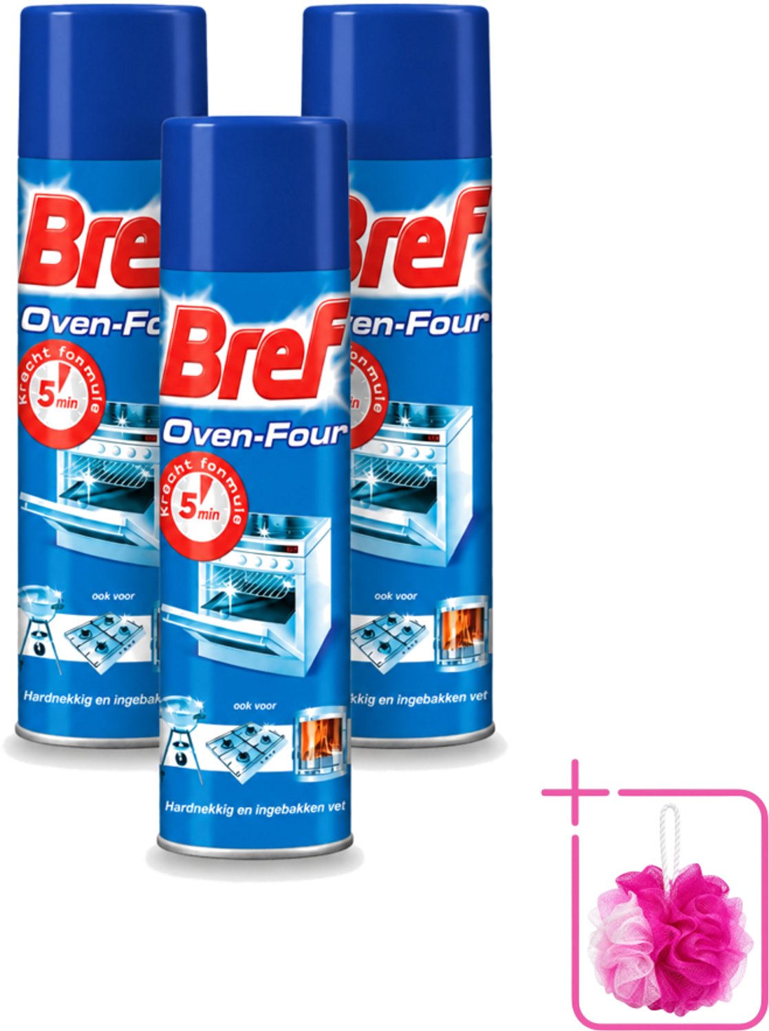 3 x Bref - Oven Spray - Tegen Hardnekkig en Ingebakken Vet - 450 ml - Bulkverpakking - Oven reinigen - Douchemop - Vet verwijderen