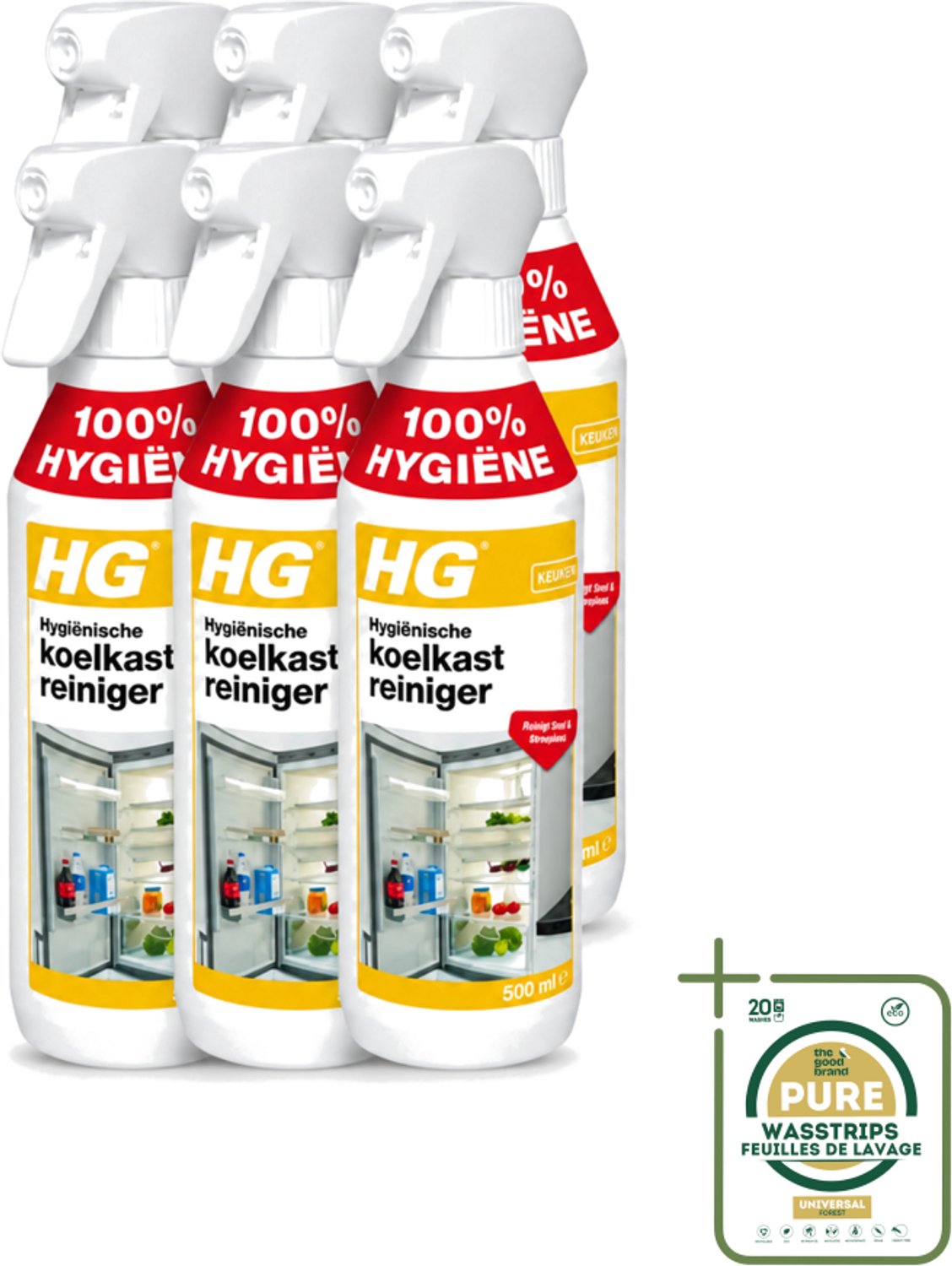 6 x HG - Hygiënische Koelkastreiniger - Reinigt Snel & Streeploos - 500 ml - Koelkast Reinigen - Koelkast Reinigingsmiddel - Hygiënische Koelkastreiniger - Koelkast Reinigen Zonder Afspoelen - Koelkast Reinigen Snel