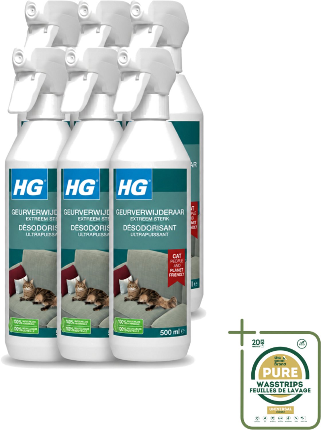 6 x HG - Geurverwijderaar - Extreem Sterk - Tegen Kattengeuren - 100% Biologisch - 500 ml - Wasstrips - Geurverwijderaar Kat - Kattengeur - Geurverwijderaar - Geurverwijderaar Katten - Geurverwijderaar 500 Ml