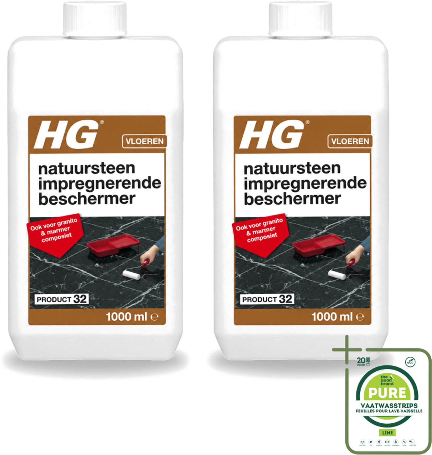 2 x HG - Natuursteen Impregnerende Beschermer - Ook Voor Granito & Marmer Composiet - 1L - Grootverpakking - Natuursteen Beschermer - Vuil En Vlekken Bestrijding - Natuursteen Bescherming - Impregnerende Beschermer - Marmer Bescherming