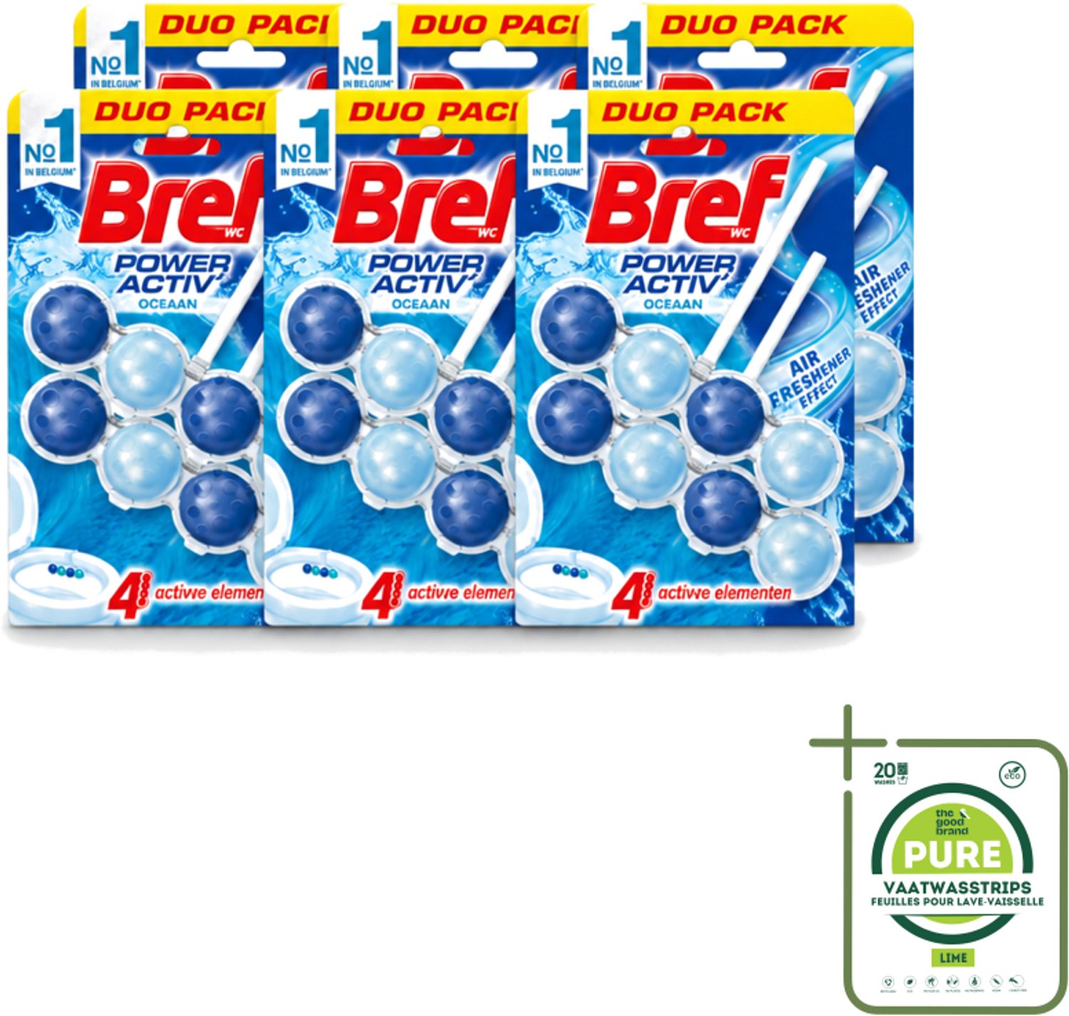 6 x Bref WC - Power Activ+ - Toiletblok - Oceaan - 2 Blokken - Grootverpakking - Vaatwasstrips - Toilet Reinigen - Toilet Schoon Houden - Toilet Reinigingsblok - Oceaan Geur - Anti-kalk Toilet