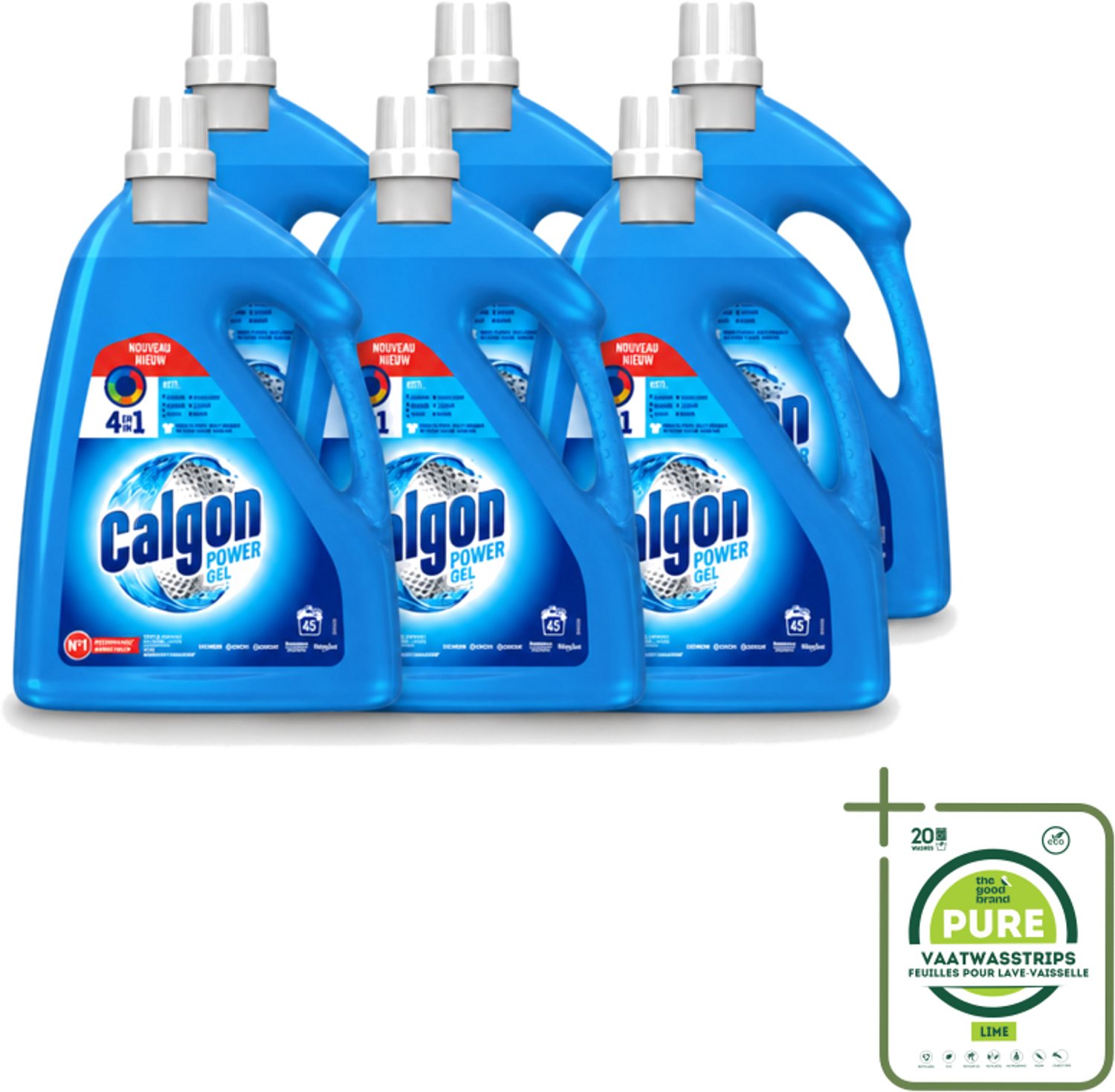 6 x Calgon - Wasmachinereiniger - Gel - Tegen Kalkaanslag / Wasmiddelresten / Geuren - 2.25 L- 45 Wasbeurten - Grootverpakking - Vaatwasstrips - Wasmachine Reinigen - Ontzakingsgel - Kalkaanslag - Wasmachine Beschermen - Wasmiddelresiduen
