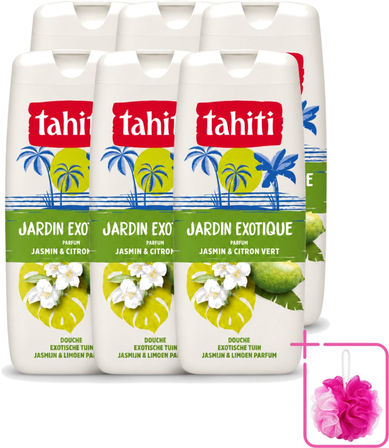 6 x Tahiti – Douchegel – Exotische Tuin Jasmijn & Limoen - 315 ml - Bulkverpakking - Douchegel - Douchemop - Jasmijn