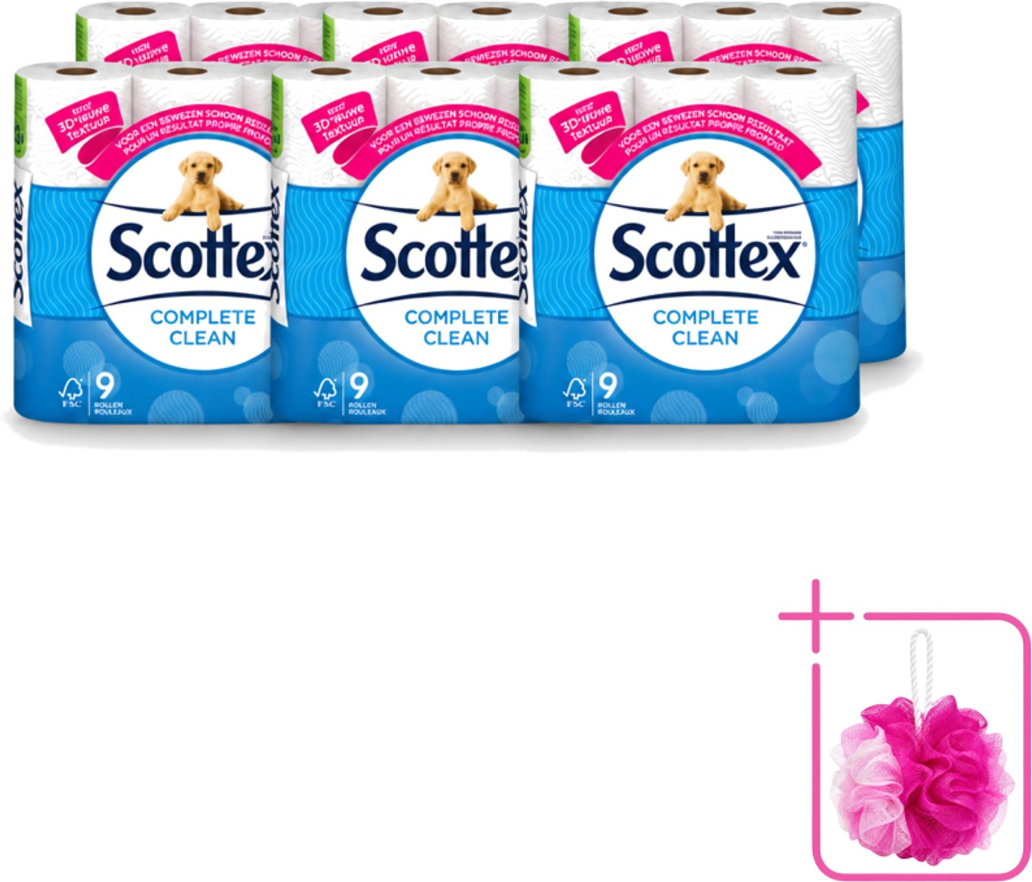 6 x Page Scottex – Toiletpapier – Complete Clean 2-laags – 9 rollen - Bulkverpakking - Toiletpapier - Douchemop - Schone reiniging