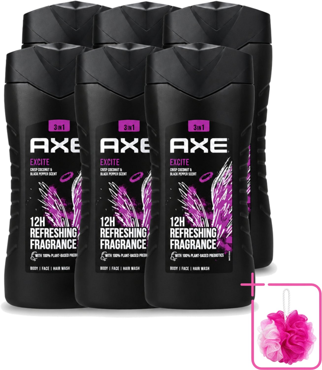 6 x AXE – Douchegel – Excite – 250 ml - Bulkverpakking - Douchegel - Douchemop - Frisheid