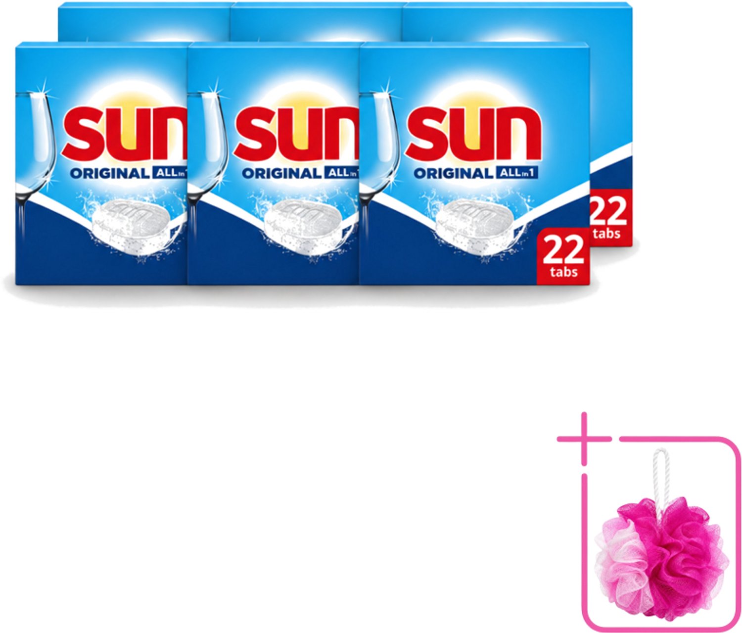 6 x Sun – Vaatwastabletten – All-in-1 Original – 22 tabletten - Bulkverpakking - Vaatwastabletten - Douchemop - Vaatwassen