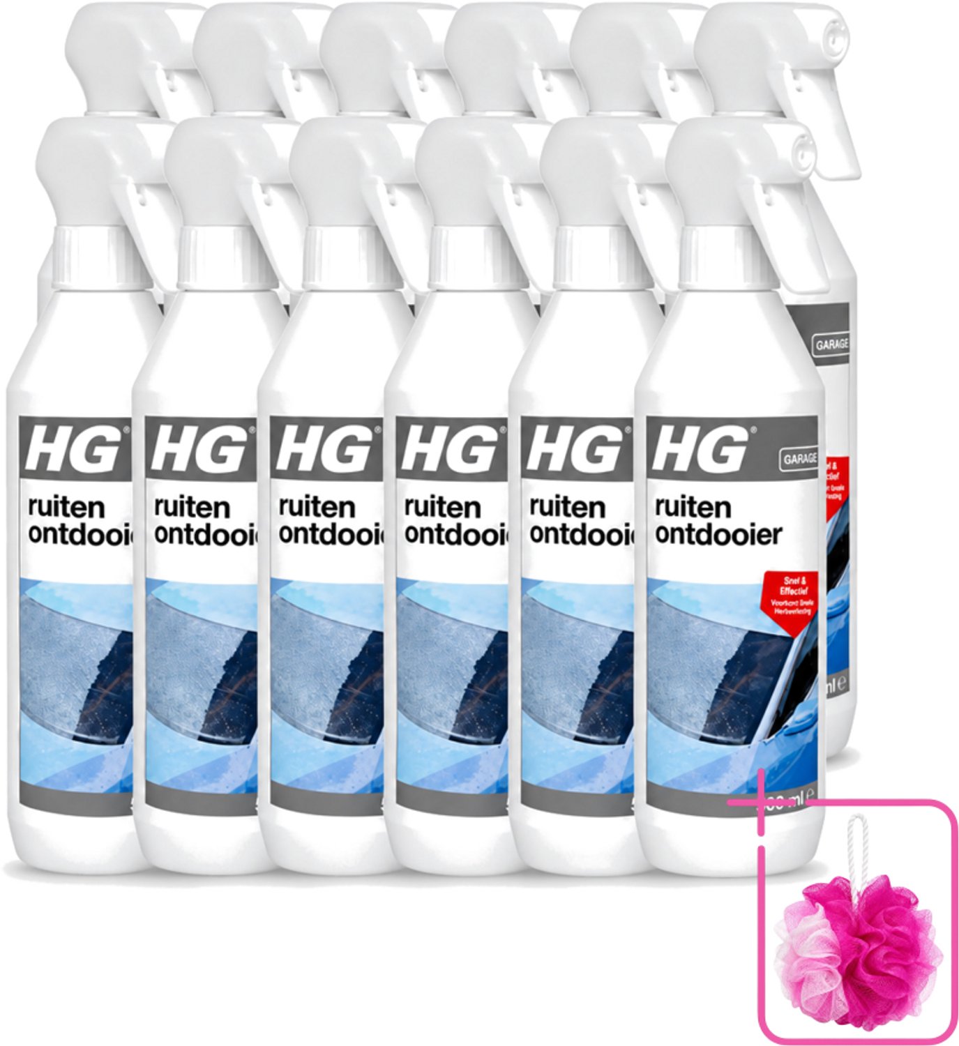 12 x HG - Ruitenontdooier Spray - Snel & Effectief - Voorkomt Snelle Herbevriezing - 500 ml - Bulkverpakking - Ruitenontdooier - Douchemop - Sneeuw en ijs verwijderen
