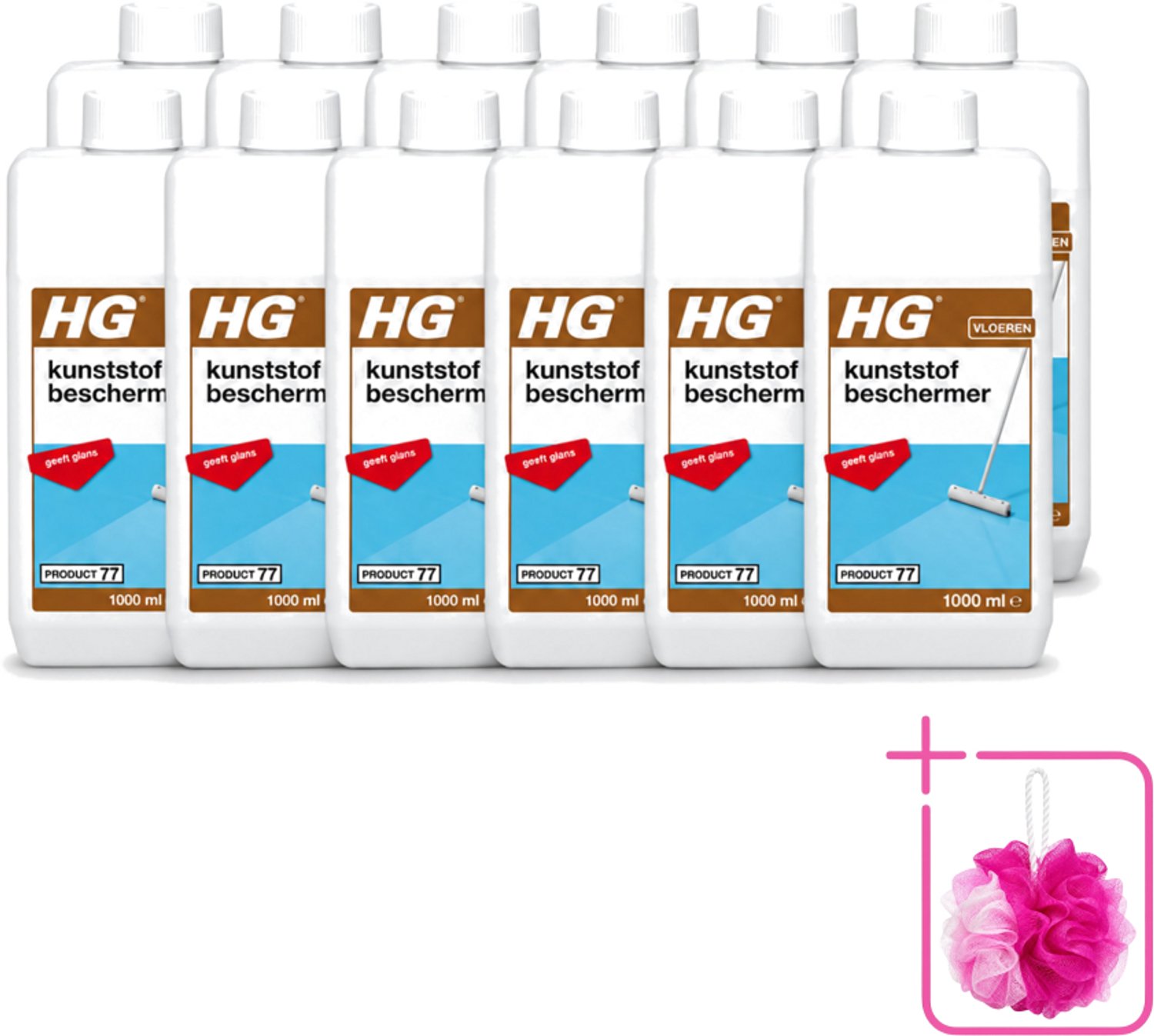 12 x HG - Kunststofbeschermer - Polymeer Emulsie - Geeft Glans - Maskeert Slijtageplekken - 1L - Bulkverpakking - Kunststofbeschermer - Douchemop - Glans