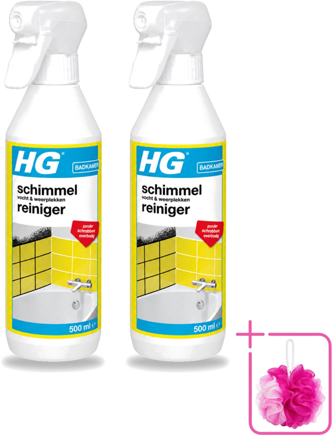 2 x HG - Badkamer - Schimmel, Vocht En Weerplekkenreiniger - Maakt Schrobben Overbodig - 500 ml - Bulkverpakking - Schimmelreiniger - Douchemop - Vochtverwijdering