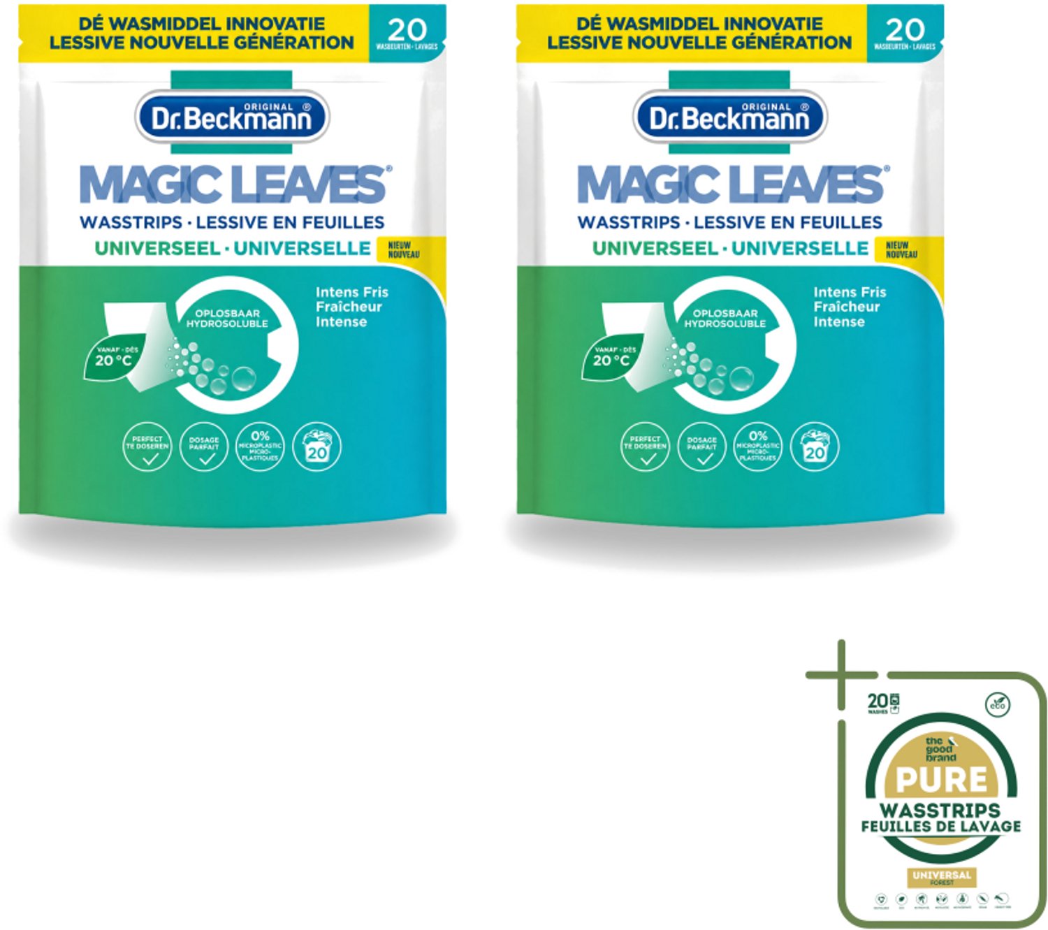 2 x Dr. Beckmann - Magic Leaves Universeel - Wasstrips - Witte en Gekleurde Was - 20 Wasbeurten - Wasstrips - Wasstrips - Wasstrips Wit - Wasstrips Gekleurd - Wasstrips 20 Beurten - Wasstrips Milieuvriendelijk