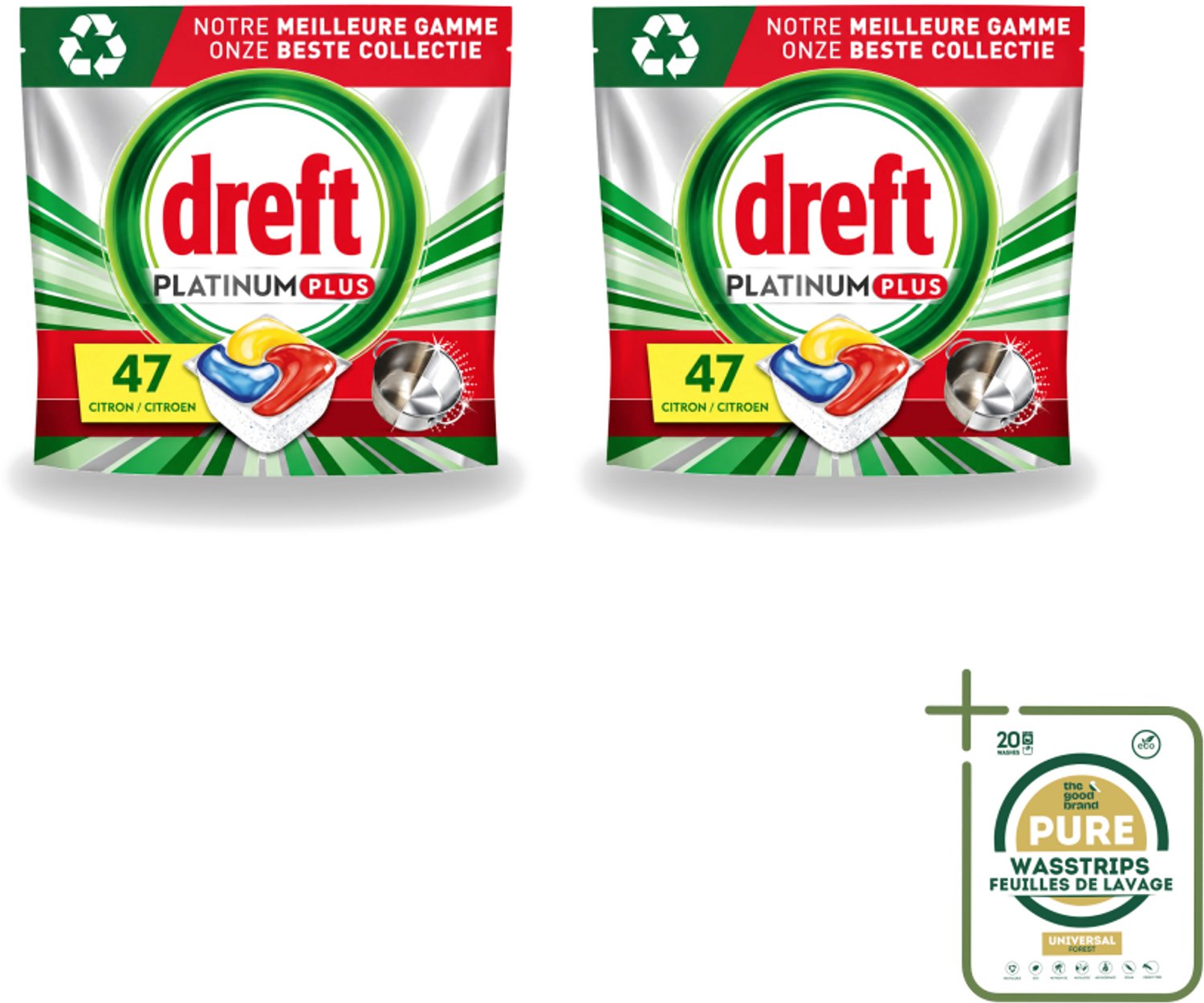 2 x Dreft Platinum Plus - All In One - Vaatwascapsules - Anti-Matt Technologie - Citroen - 47 Afwasbeurten - Vaatwasmiddel - Vaatwascapsule - Vaatwasmiddel Capsule - Vaatwasmiddel 71 Wasbeurten - Vaatwasmiddel Met Spoelglans