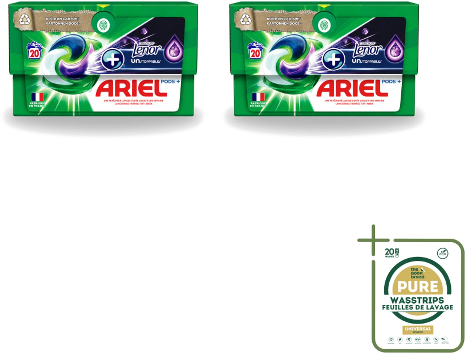 2 x Ariel Original - Touch of Lenor Unstoppables - Wasmiddelcapsules - Pods+ - Witte en Gekleurde Was - 20 Wasbeurten - Wasstrips - Wasmiddelcapsules - Reiniging - Vlekken Verwijderen - Frisheid - Koud Was