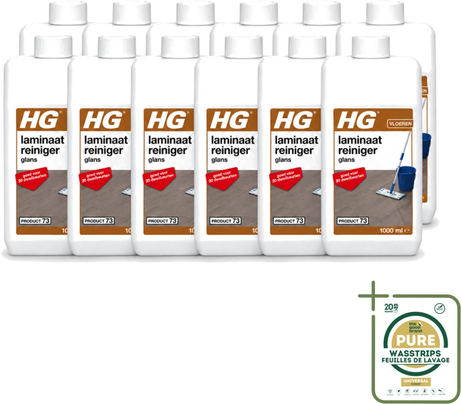 12 x HG - Laminaat, Vinyl & PVC Reiniger Glans - Concentraat - Frisse Geur - 20 Dweilbeurten - 1L - Wasstrips - Laminaat Reinigen - Glans Herstellen - Dweil Reiniger - Vloer Reinigen - Laminaat Schoonmaken