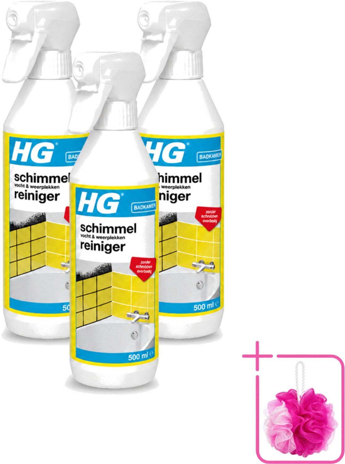 3 x HG - Badkamer - Schimmel, Vocht En Weerplekkenreiniger - Maakt Schrobben Overbodig - 500 ml - Bulkverpakking - Schimmelreiniger - Douchemop - Vochtverwijdering