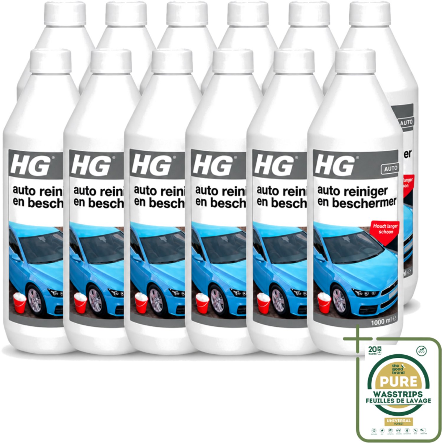 12 x HG - Autoreiniger & Beschermer - Houdt Langer Schoon - 50 tot 60 Wasbeurten - 1L - Autoreiniger - Autobeschermer - Waxcomponenten - Auto Was - Auto Glans