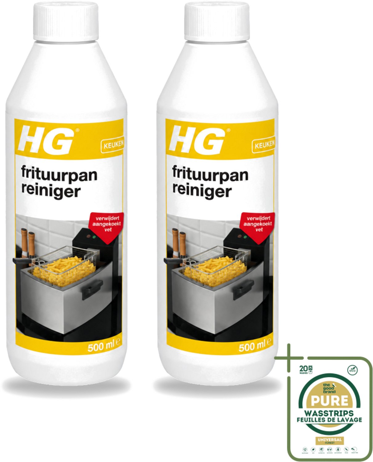 2 x HG - Frituurpanreiniger - Verwijdert Aangekoekt Vet - 500 ml - Wasstrips - Frituurpan Reinigen - Vet Verwijderen - Frituurvet Reinigen - Frituurpan Reiniger - Frituurpan Schoonmaken