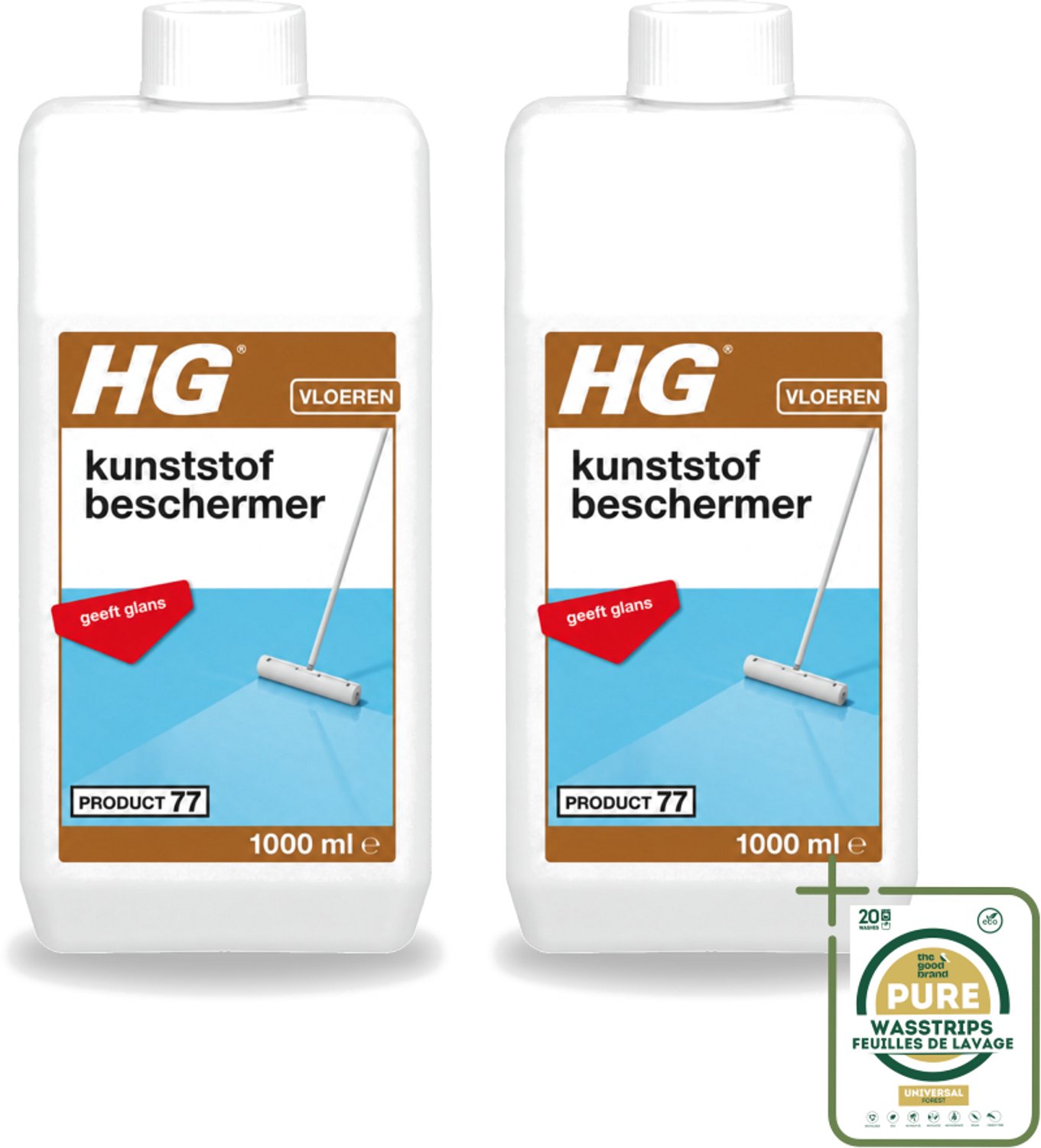 2 x HG - Kunststofbeschermer - Polymeer Emulsie - Geeft Glans - Maskeert Slijtageplekken - 1L - Wasstrips - Kunststofbeschermer - Glans - Beschermfilm - Slijtage - Krassen