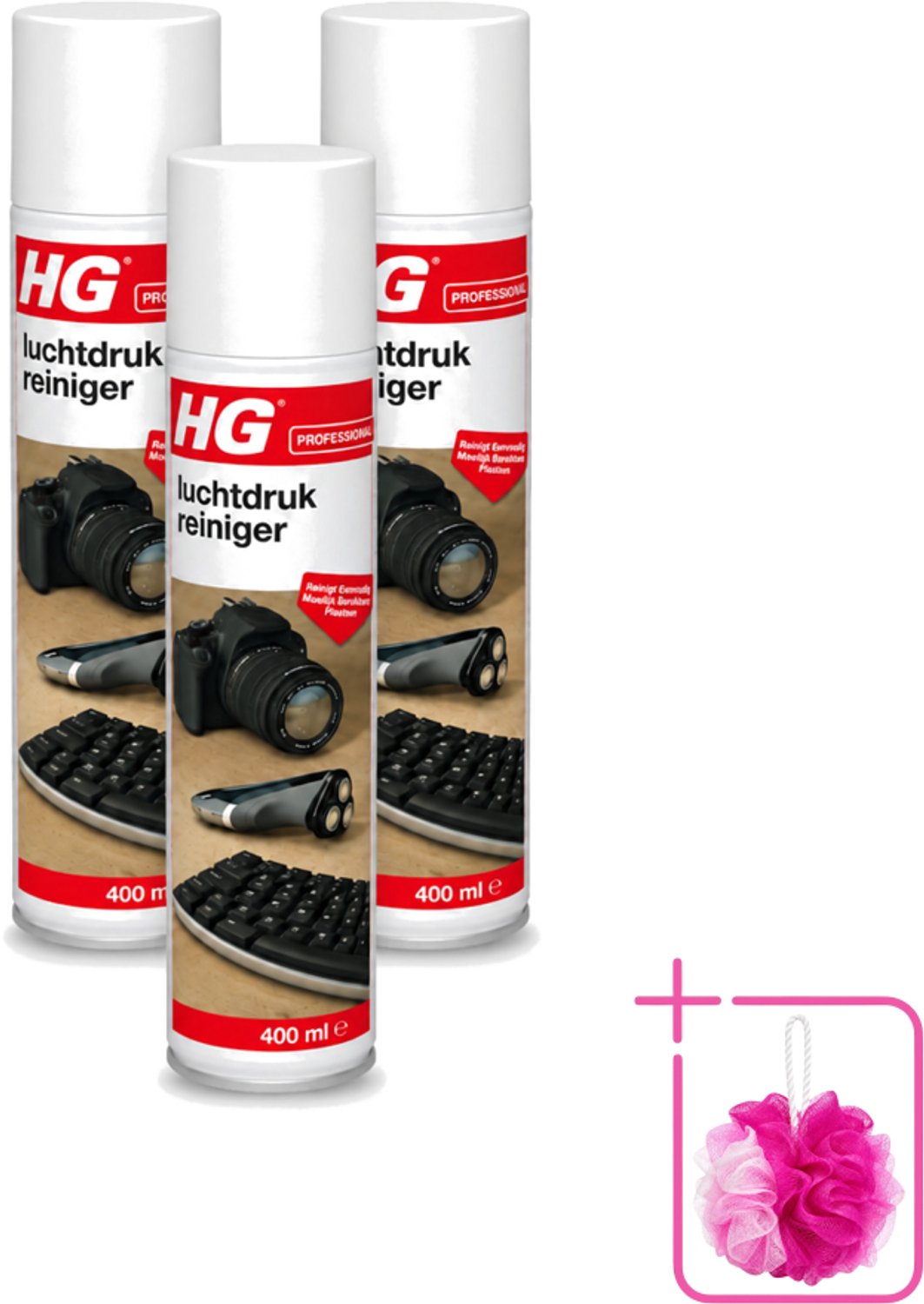 3 x HG - Luchtdrukreiniger - Reinigt Eenvoudig Moeilijk Bereikbare Plaatsen - 400 ml - Bulkverpakking - Luchtdrukreiniger - Douchemop - Stof verwijderen