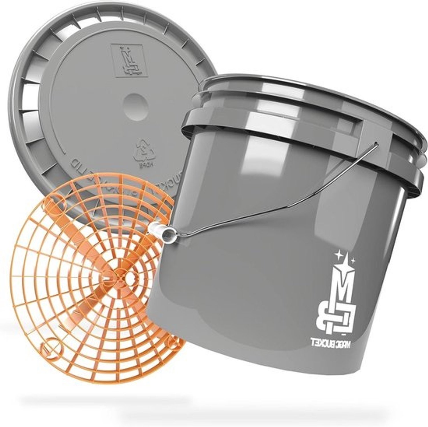 Wasemmer Set - Autowas Emmer - Auto Reinigen - Met Grit Guard Inzetstuk - 13 Liter - Grijs Oranje