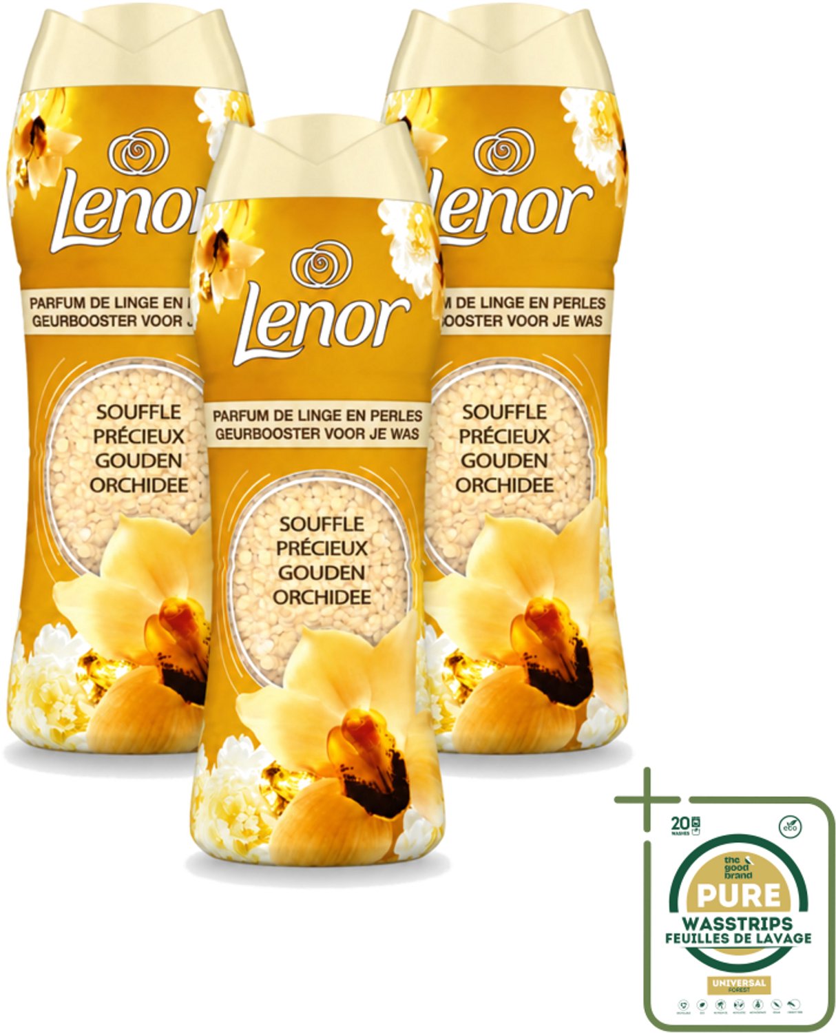 3 x Lenor - Geurbooster - Gouden Orchidee - 22 Wasbeurten - Wasstrips - Geurbooster Was - Geur In Was - Geur In Kleding - Wasgeur - Geur In Wasmachine