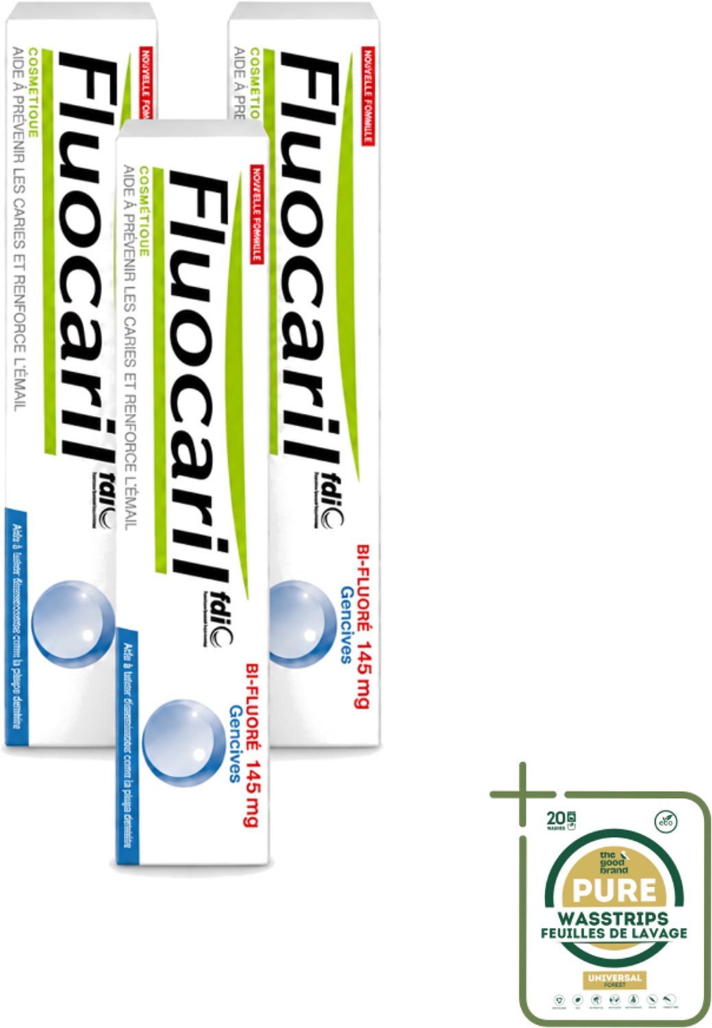 3 x Fluocaril - Tandpasta - Met Fluoride - 75 ml - Wasstrips - Fluoride Tandpasta - Tanden Beschermen - Gaatjes Voorkomen - Tanden Versterken - Bi-fluoride Tandpasta