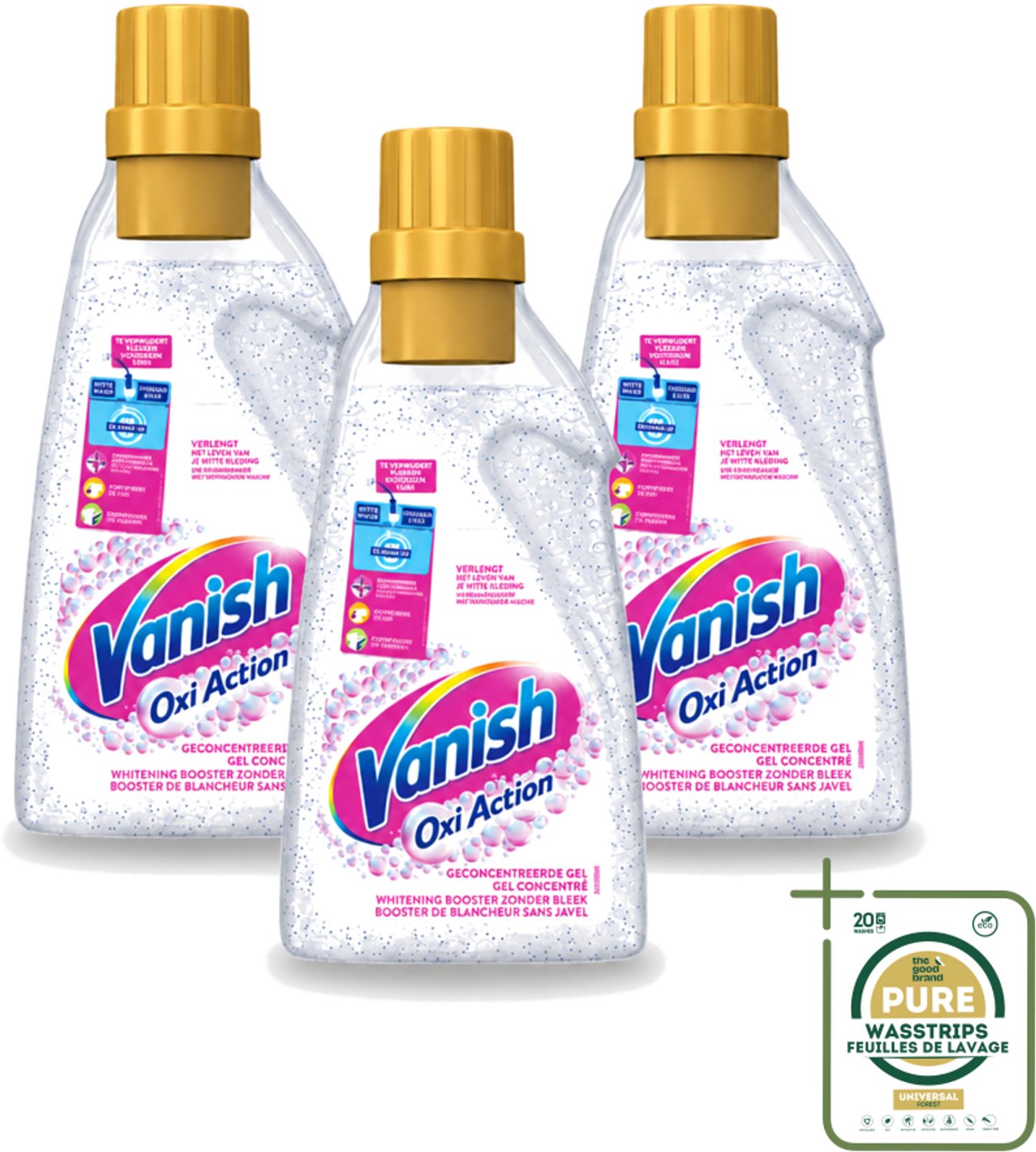 3 x Vanish Oxi Action - Vlekkenverwijderaar Gel - Witte Was - 1.5 L - Wasstrips - Wit Was - Vlekverwijderaar - Bleekvrije Was - Witheid Herstellen - Geur Neutraliseren