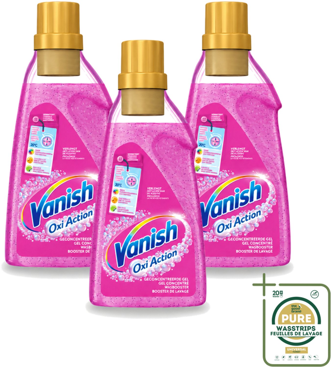 3 x Vanish Oxi Action - Vlekkenverwijderaar Gel - Voor Gekleurde Was - 30 Wasbeurten - Wasstrips - Vlekverwijderaar - Wasbooster - Kleurbehoud - Geurverfrissing - Wasbeurt