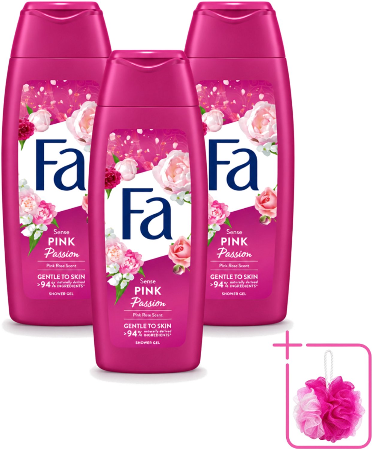 3 x Fa - Pink Passion - Douchegel - Roze Roos - 250 ml - Bulkverpakking - Douchegel roze roos - Douchemop - Roze roos geur