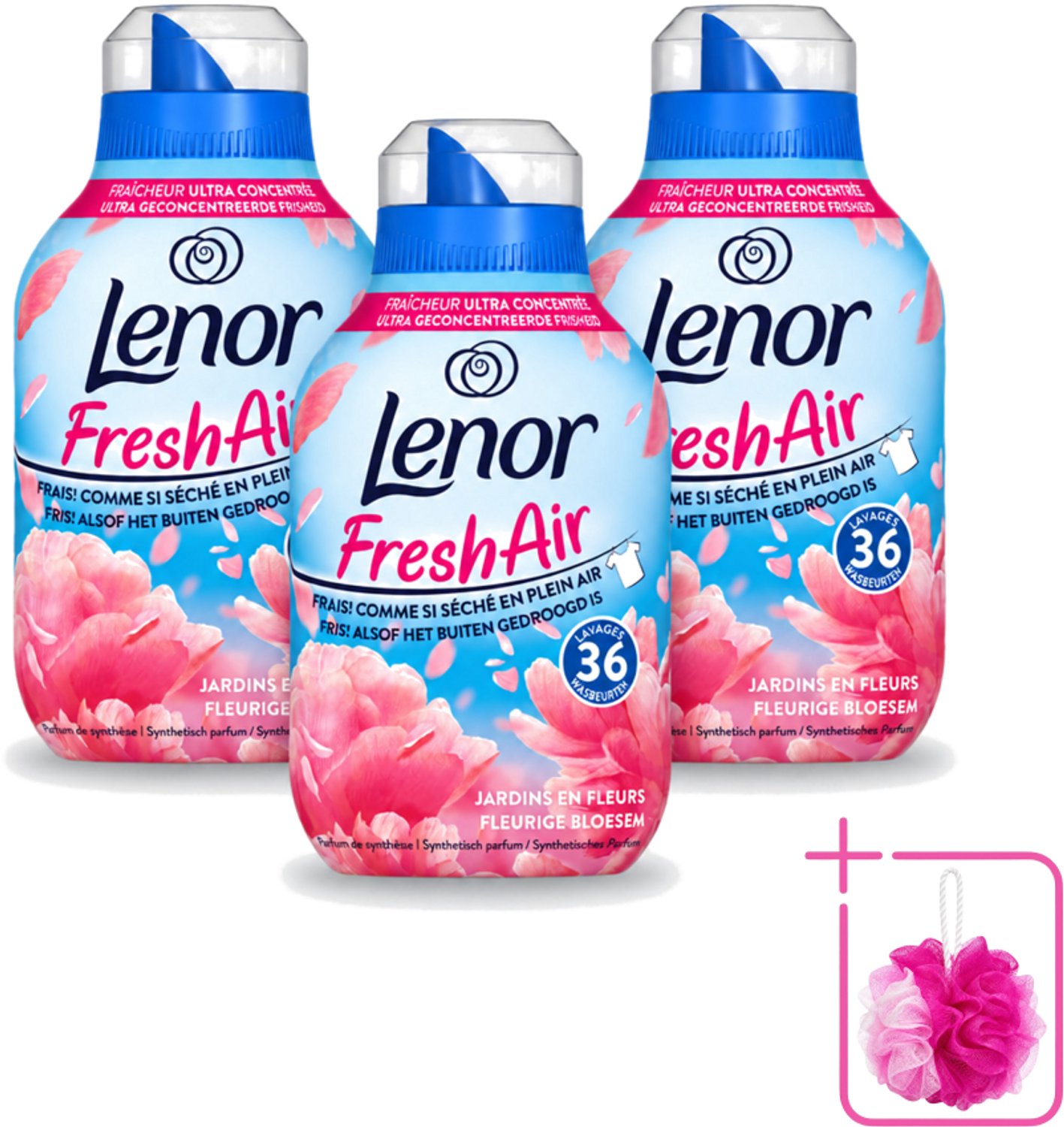 3 x Lenor - Wasverzachter - Fresh Air - Fleurige Bloesem - 36 Wasbeurten - Bulkverpakking - Wasverzachter - Douchemop - Frisheid