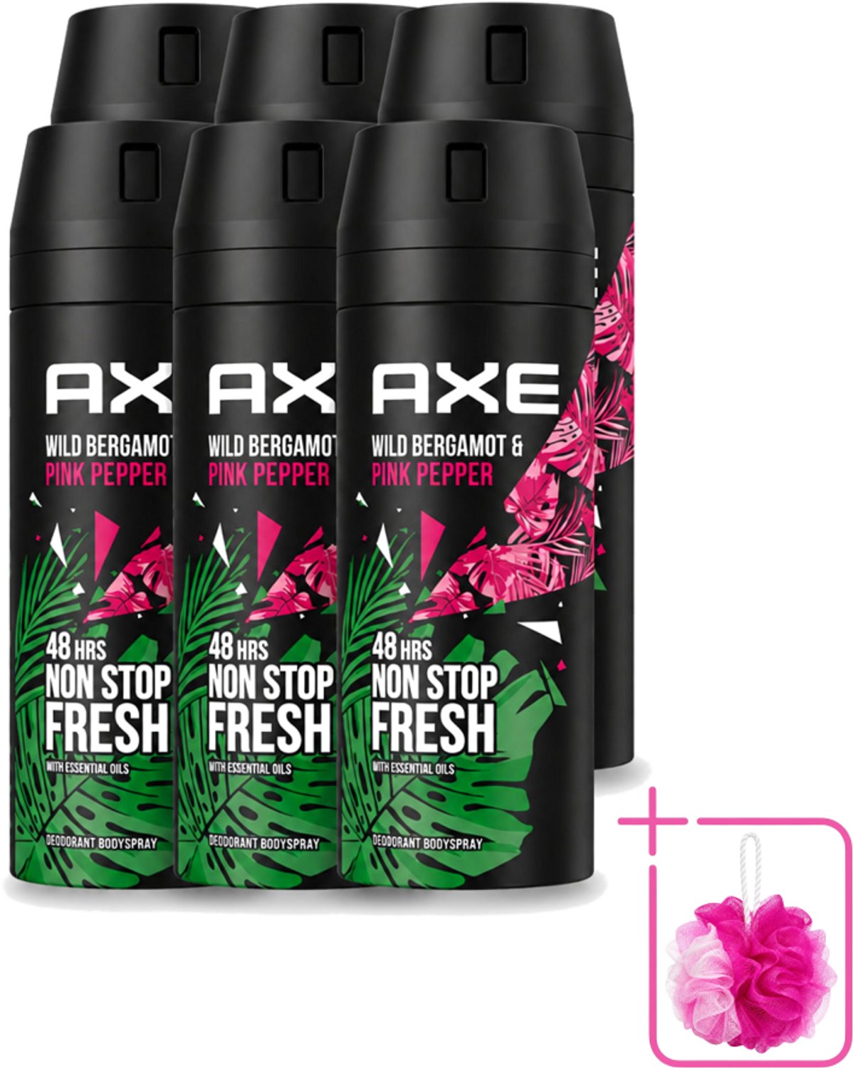 6 x Axe - Deodorant Bodyspray - 48hrs Fresh - Wild Bergamot & Pink Pepper - 150 ml - Bulkverpakking - 48 uur bescherming - Douchemop - Zweetbestendig