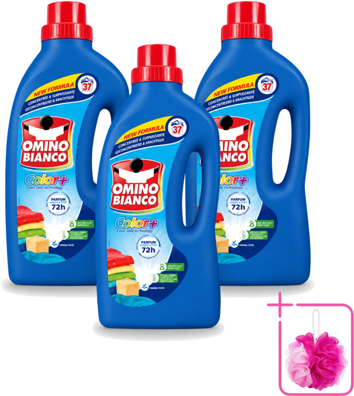 3 x Omino Bianco - Color+ - Wasmiddel - Tot 72h Parfum - Gekleurde Was - 37 Wasbeurten - Bulkverpakking - Kleurbehoud - Douchemop - Wasmiddel