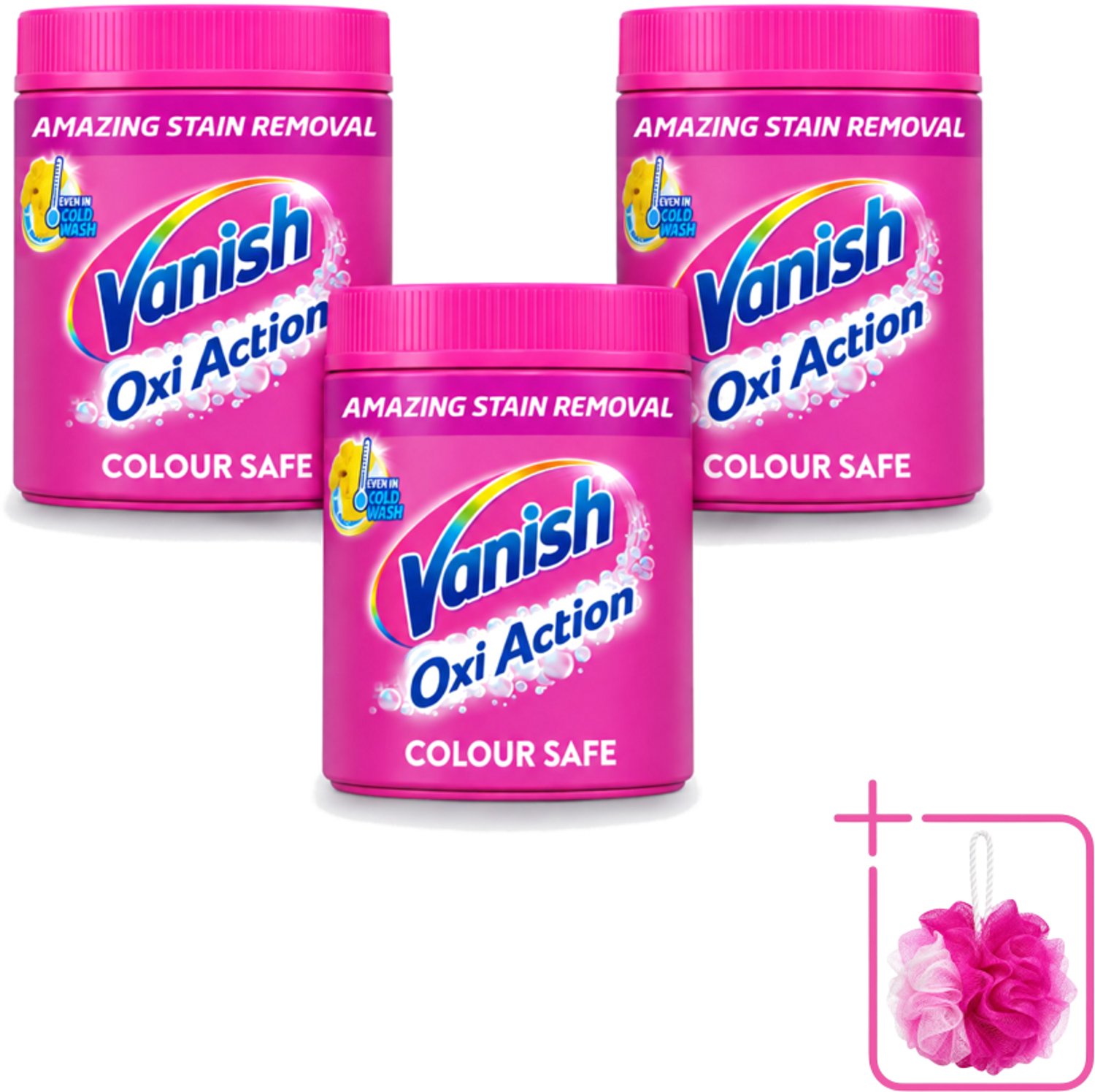 3 x Vanish Oxi Action Pink - Vlekkenverwijderaar - Wasbooster - Zonder Bleek - 1.12 Kg - Bulkverpakking - Vlekkenverwijderaar - Douchemop - Wasbooster