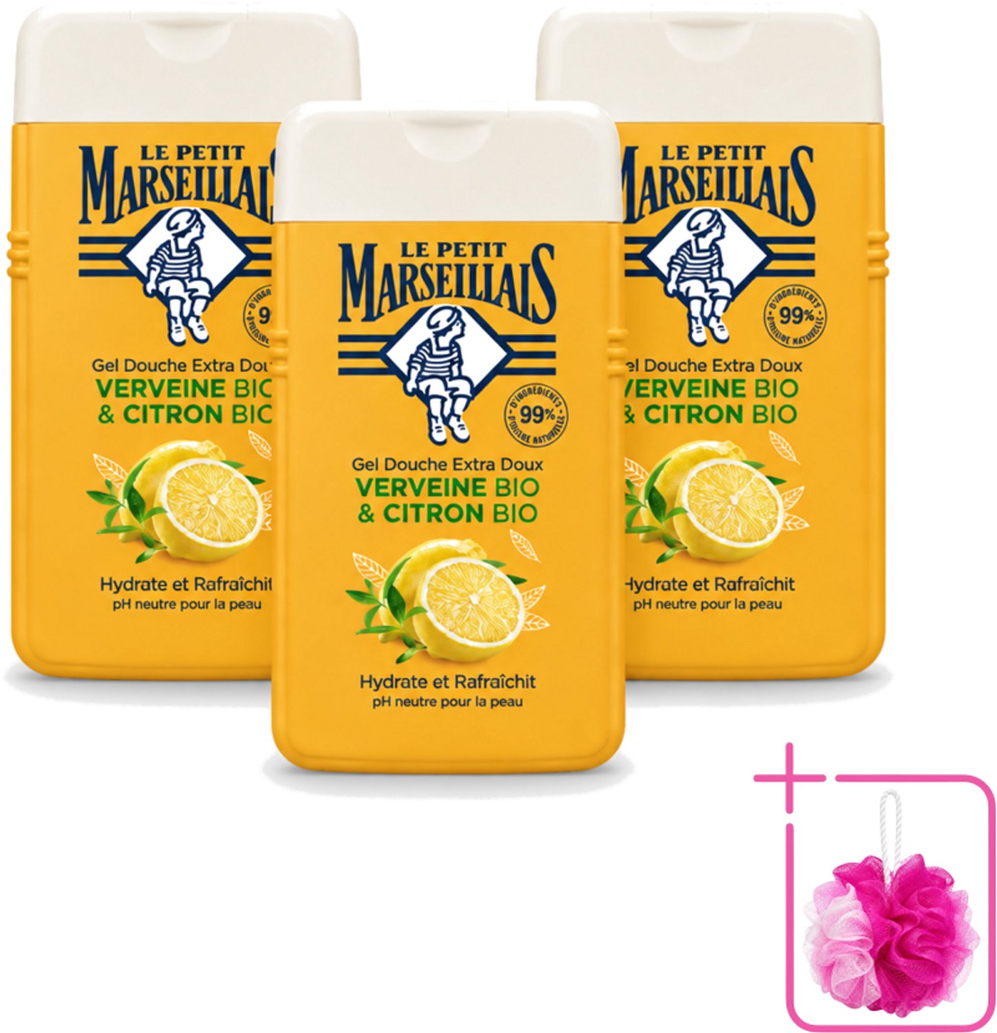 3 x Le Petit Marseillais - Douchegel - Citroen & Verbena - Hydraterend - 250ml - Bulkverpakking - Douchegel citroen verbena - Douchemop - Hydraterende douchegel