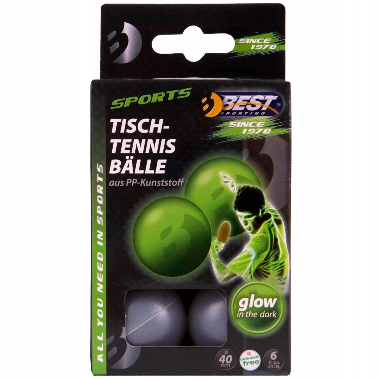 Glow-in-the-dark Tafeltennisballen 6 stuks - Best Sporting