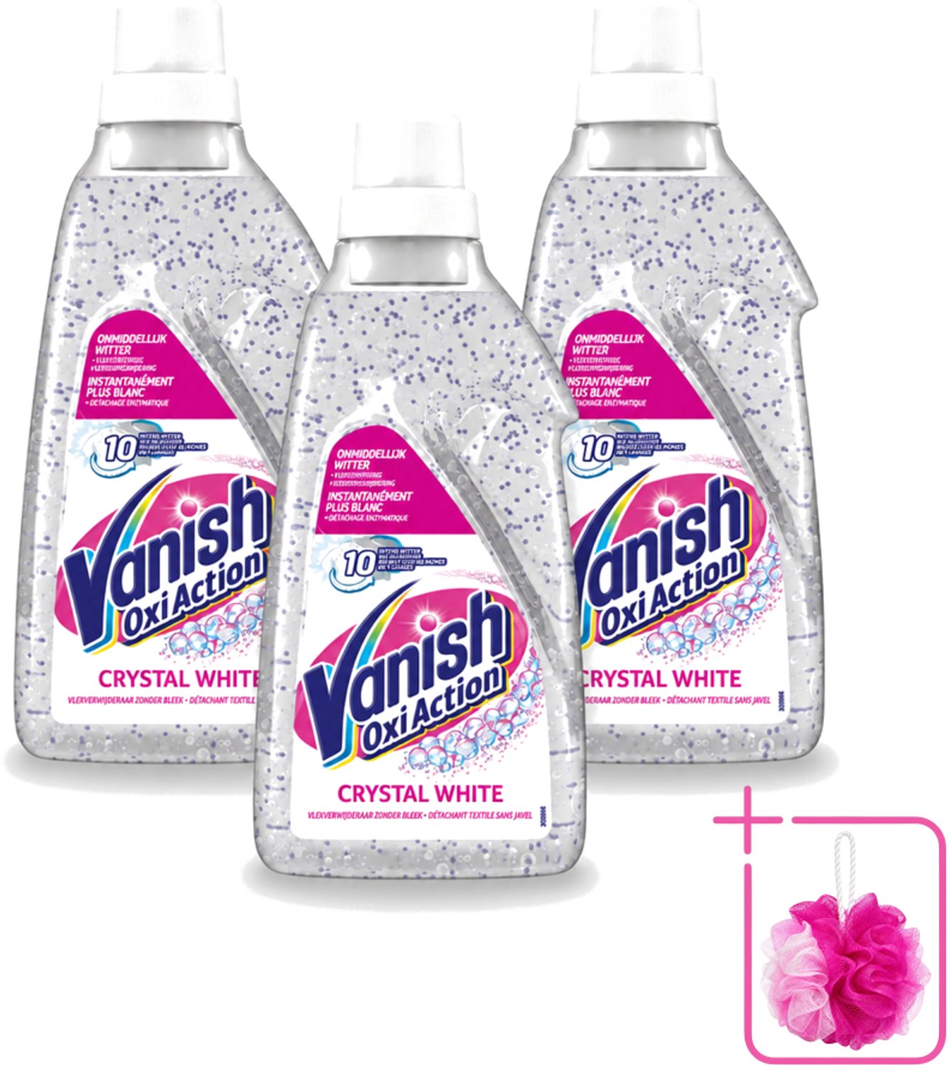 3 x Vanish Oxi Action - Kristalwit - Vlekkenverwijderaar Gel - Zonder Bleek - Witte Was - 15 Wasbeurten - Bulkverpakking - Vlekkenverwijderaar - Douchemop - Witte was
