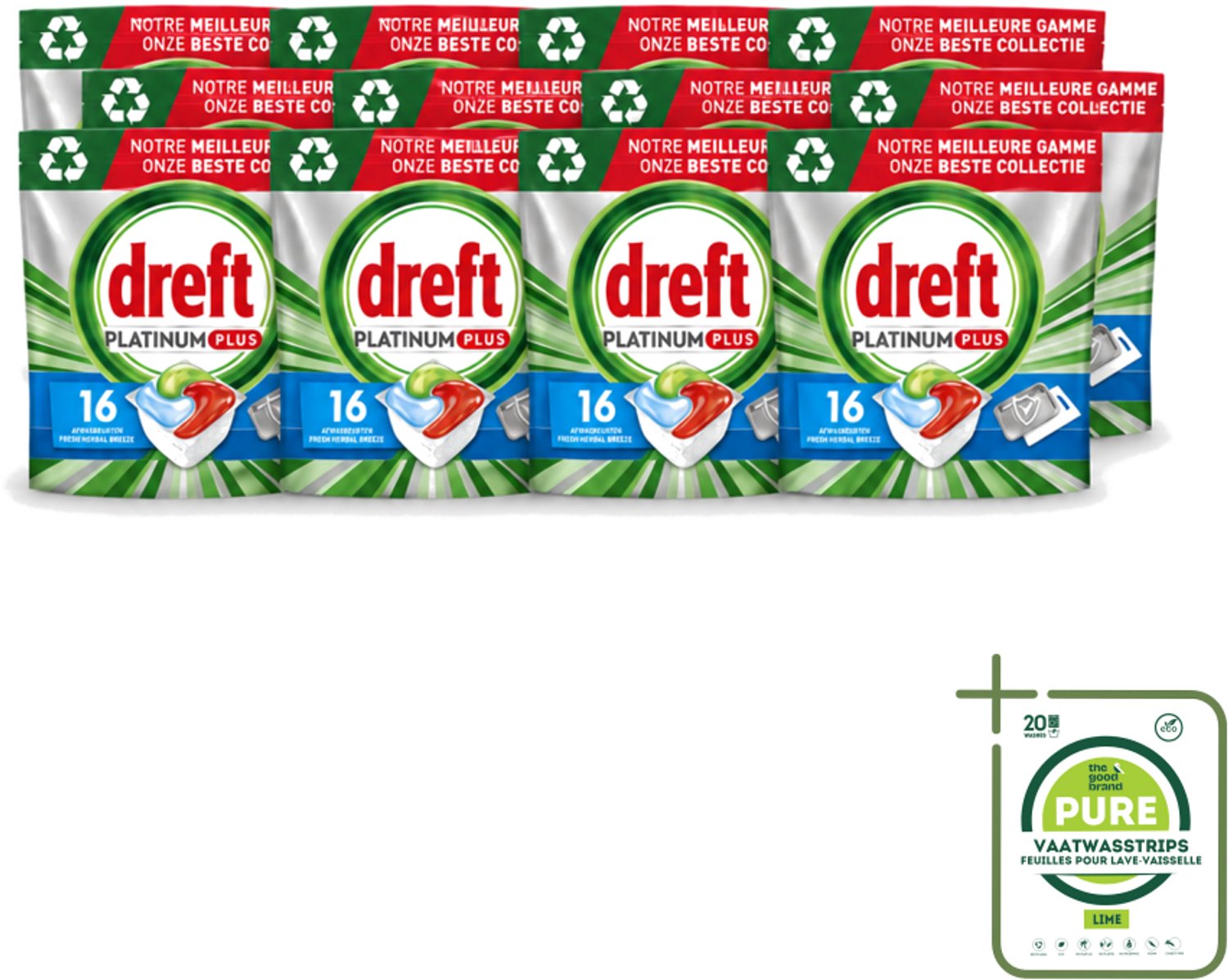 12 x Dreft Platinum Plus - All In One - Vaatwascapsules - Fresh Herbal Breeze - 16 Afwasbeurten - Grootverpakking - Vaatwassen - Vaatwassen Capsule - Vaatwassen Kruidgeur - Vaatwassen Glans - Vaatwassen Eco