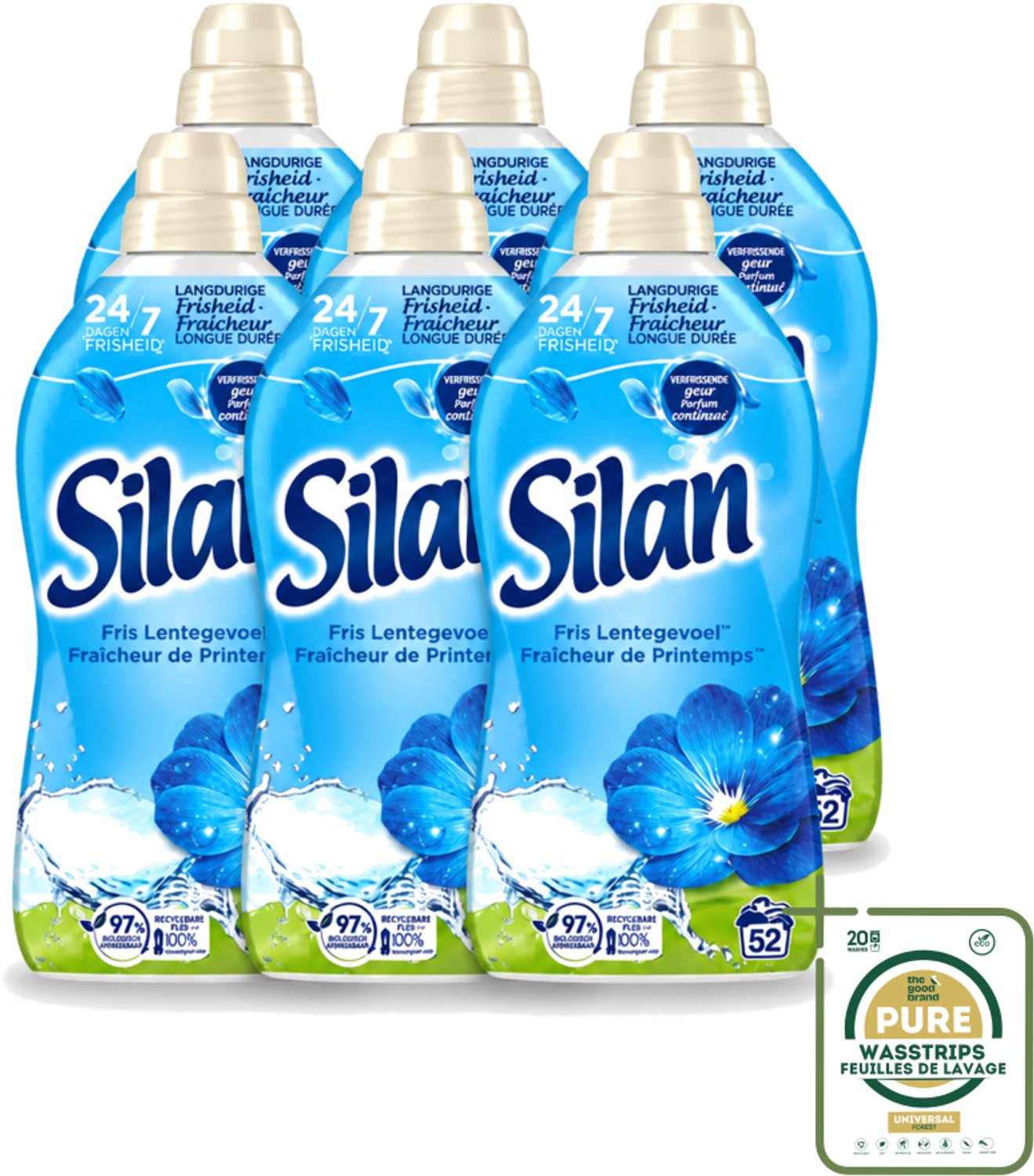 6 x Silan – Wasverzachter – Classic Blue Fris Lentegevoel – 1144 ml - Wasstrips - Wasverzachter - Fris Lentegevoel - Wasgoed Verzachter - Wasgoed Geur - Wasgoed Comfort