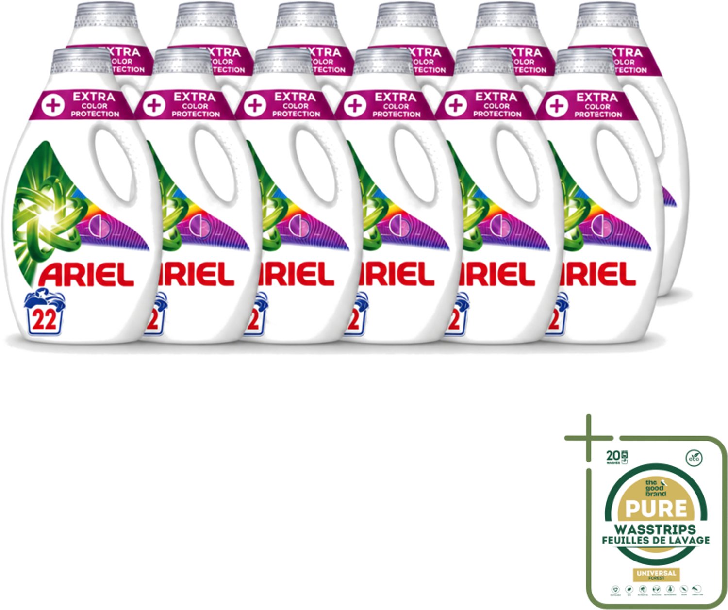 12 x Ariel – Vloeibaar Wasmiddel – Extra Color Protection – 990 ml – 22 wasbeurten - Wasstrips - Kleurbehoud Wasmiddel - Vloeibaar Wasmiddel Kleur - Wasmiddel Voor Gekleurd Was - Kleurvervaging Voorkomen - Wasmiddel Voor Donkere Kleding