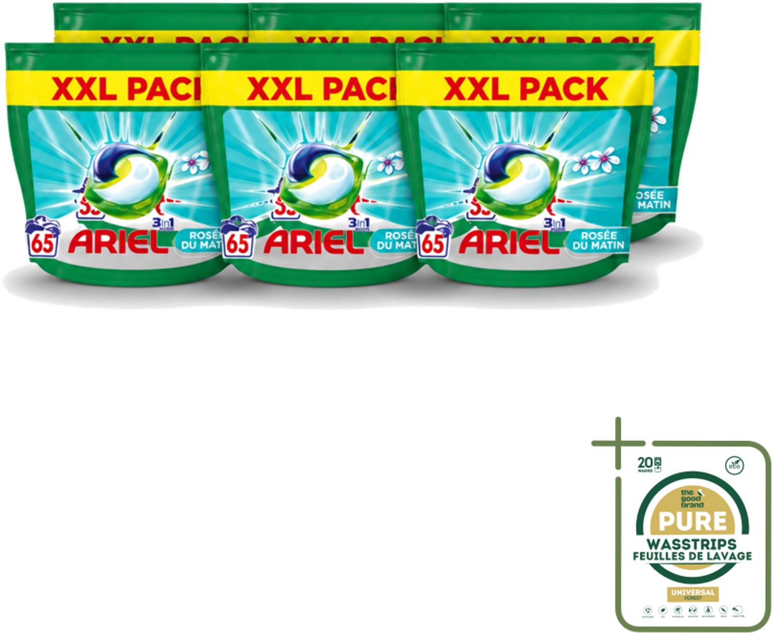 6 x Ariel – Pods 3in1 – Rosée du Matin – 1332 g – 65 wasbeurten - Wasstrips - Ariel 3in1 Pods Rosée Du Matin - 3in1 Waspods - Wasmiddel Kleurbehoud - Wasmiddel Vlekverwijdering - Wasmiddel Frisheid