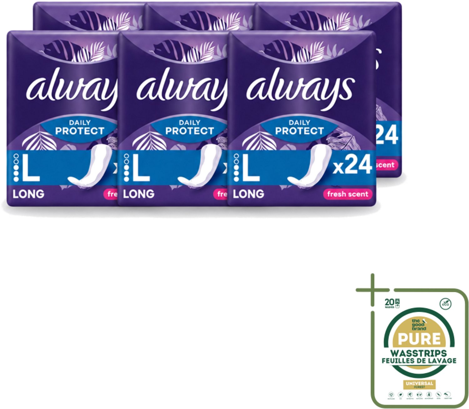 6 x Always – Inlegkruisjes – Long Fresh Scent – 24 Inlegkruisjes - Inlegkruisjes - Frisse Geur - Lang Inlegkruis - Dagelijkse Bescherming - Extra Dekking