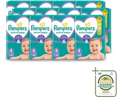 12 x Pampers – Luiers – Active Baby Maat 4 – 46 Luiers - Wasstrips - Baby Luier - Baby Droog - Baby Luier Actief - Baby Luier 46 Stuks - Baby Luier 9-14 Kg