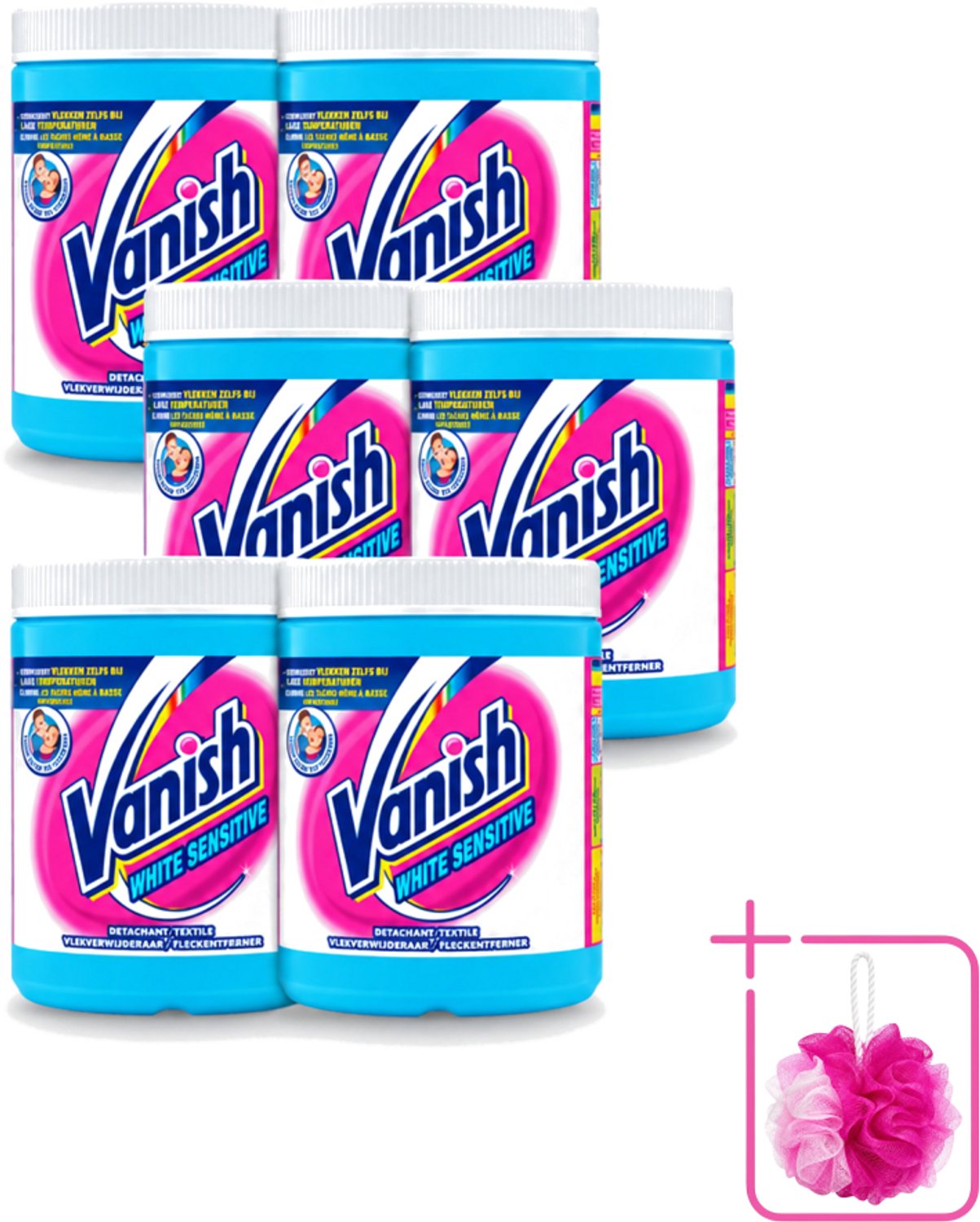 6 x Vanish White Sensitive - Vlekkenverwijderaar Poeder - Witte Was - 1125 Gram - Bulkverpakking - Witte was - Douchemop - Vlekverwijderaar