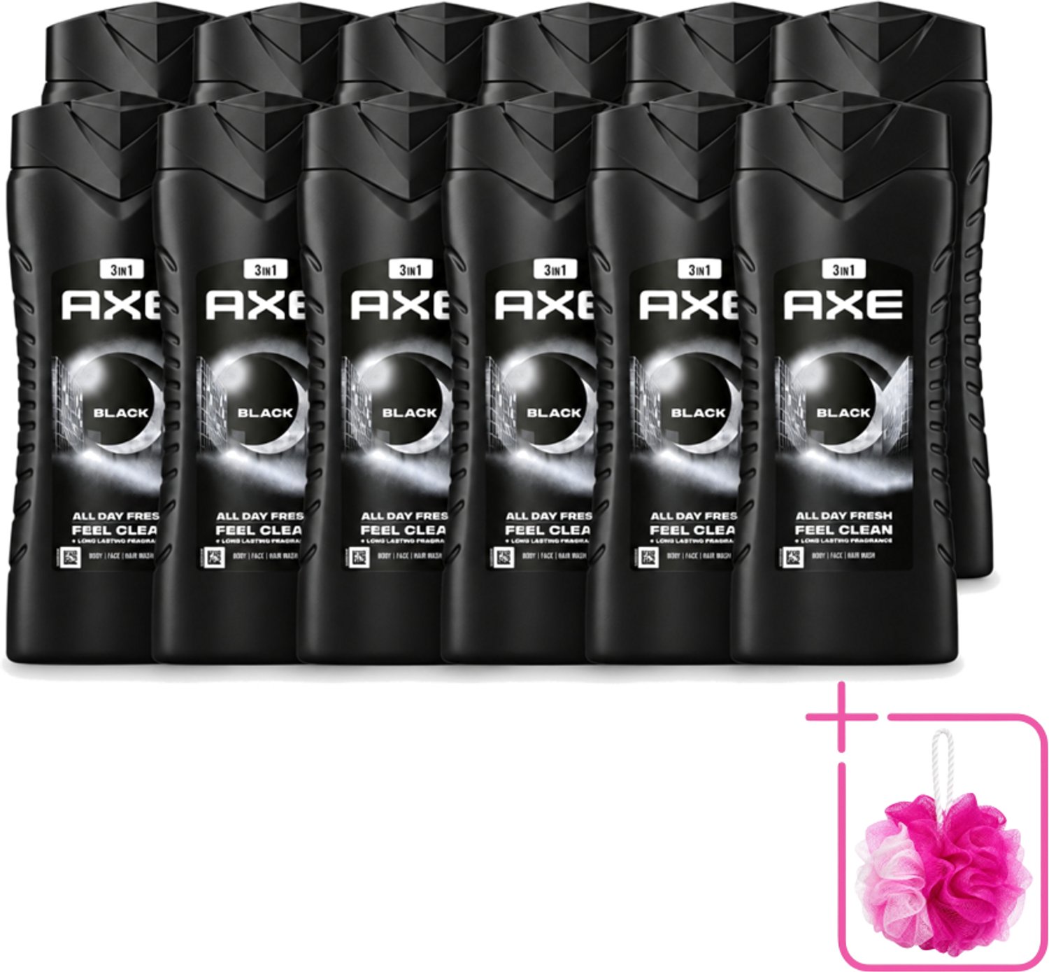12 x Axe XL - 3-in-1 Douchegel - Black - Frozen Pear & Cedarwoord - 12hrs Long Lasting Scent - 400 ml - Bulkverpakking - Douchegel - Douchemop - Lichaam