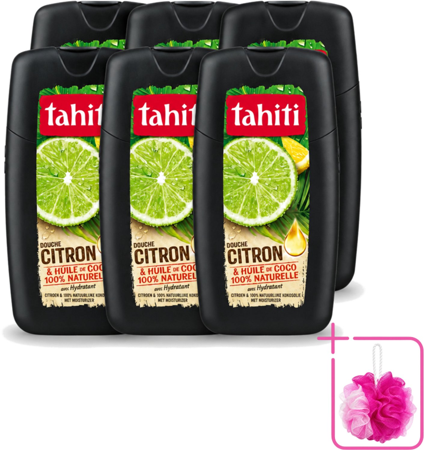 6 x Tahiti - Douchegel - Citroen & Kokosolie - Hydraterend - 250 ml - Bulkverpakking - Douchegel citroen kokosolie - Douchemop - Hydraterende douchegel