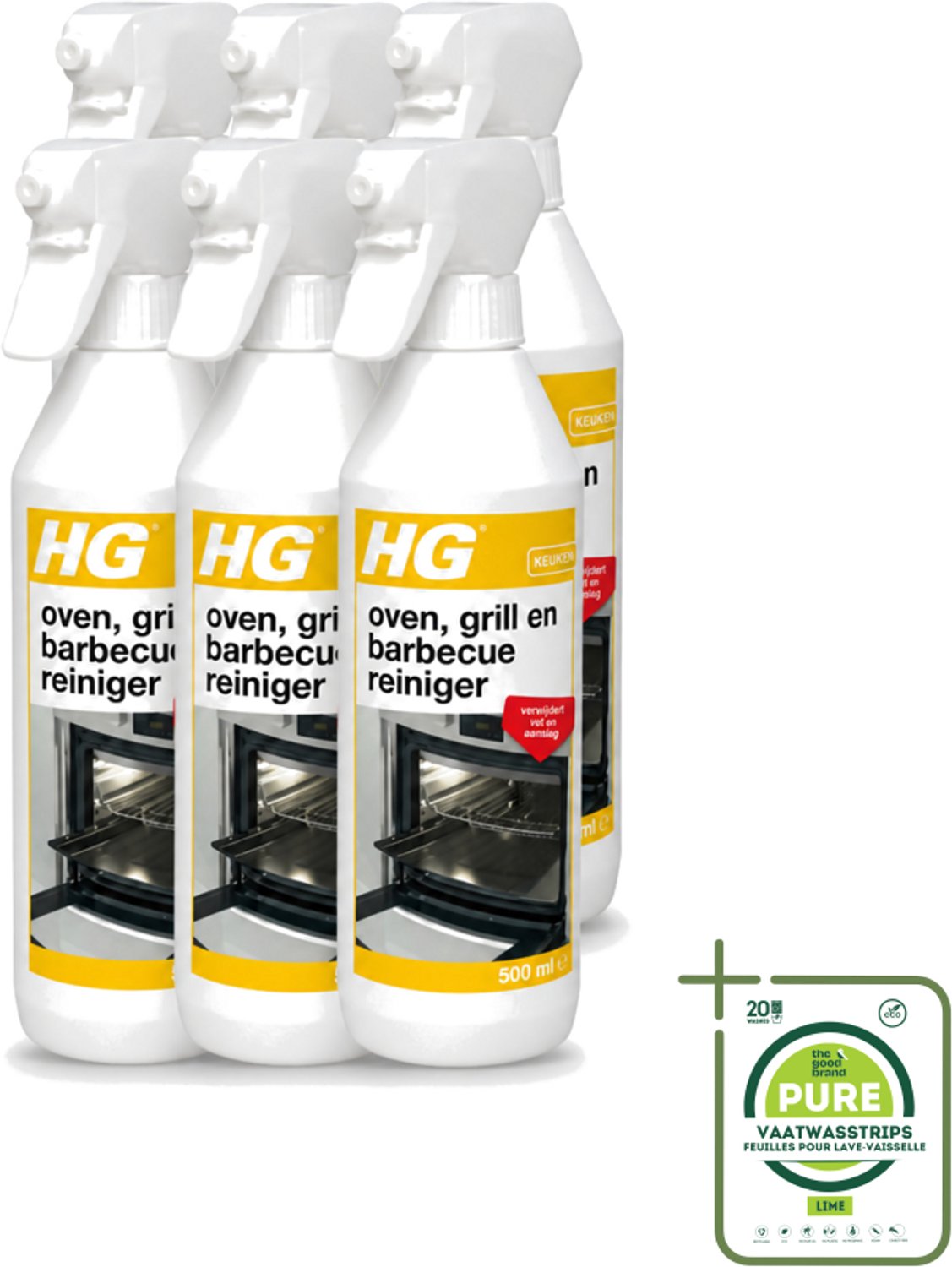 6 x HG - Oven, Grill & Barbecuereiniger - Actief Krachtschuim - 500 ml - Grootverpakking - Oven Reinigen - Grill Reinigen - Barbecuereiniger - Vet Verwijderen - Keuken Reinigen