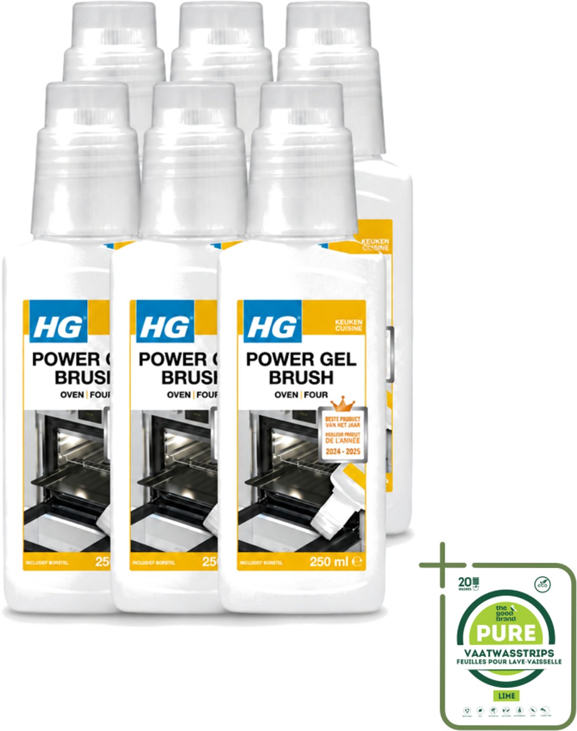 6 x HG - Power Gel Brush Oven - Zeer Hechtende Formule - Inclusief Borsteltje - 250 ml - Grootverpakking - Oven Reinigen - Bakplaat Reinigen - Grill Reinigen - Barbecue Reinigen - Vet Verwijderen