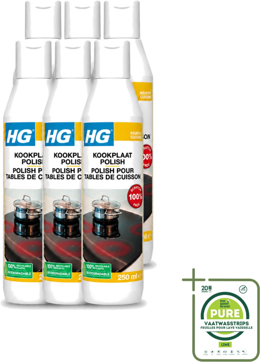 6 x HG - Kookplaatreiniger Polish - Verwijdert Veilig & Effectief Vuil - Beschermende Glans - 250 ml - Grootverpakking - Kookplaat Reinigen - Vet Verwijderen - Kalk Verwijderen - Kookranden Verwijderen - Kookplaat Reinigen Extra Sterk